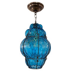 Turquoise Blown Glass Murano Lantern