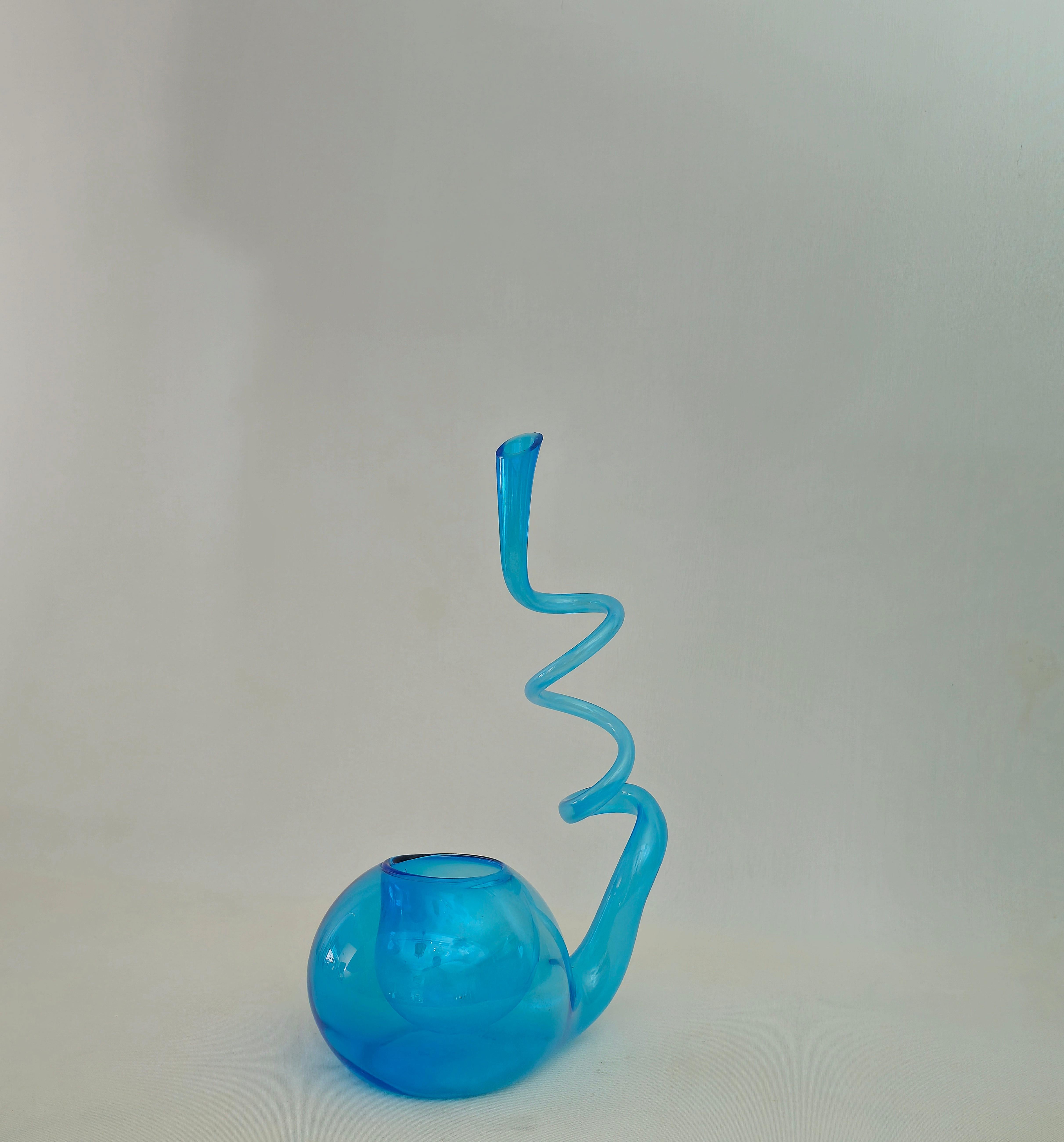 Vase en verre soufflé turquoise, design moderne mi-siècle, Italie, 1970 en vente 5