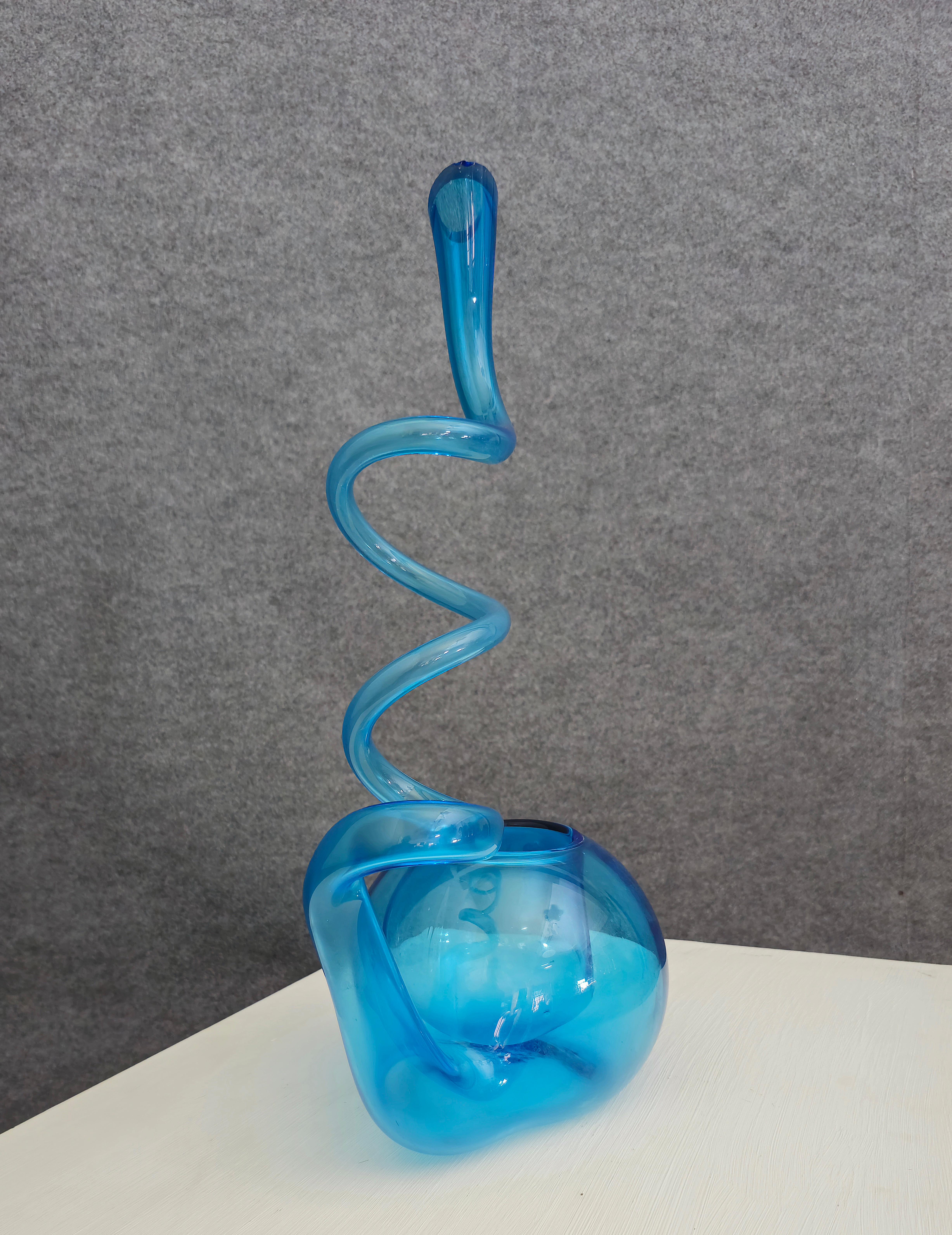 Vase en verre soufflé turquoise, design moderne mi-siècle, Italie, 1970 en vente 6