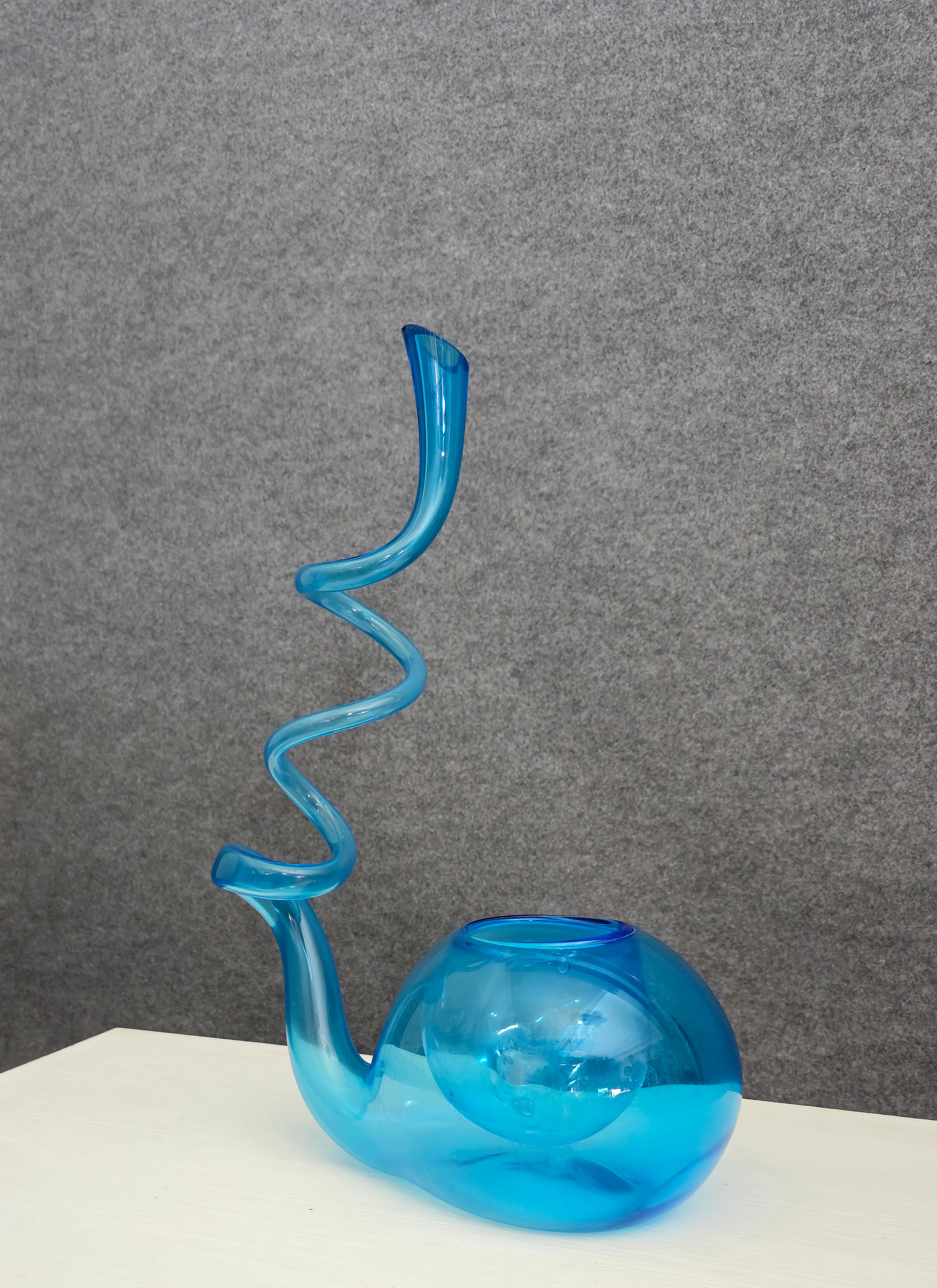 Vase en verre soufflé turquoise, design moderne mi-siècle, Italie, 1970 en vente 7