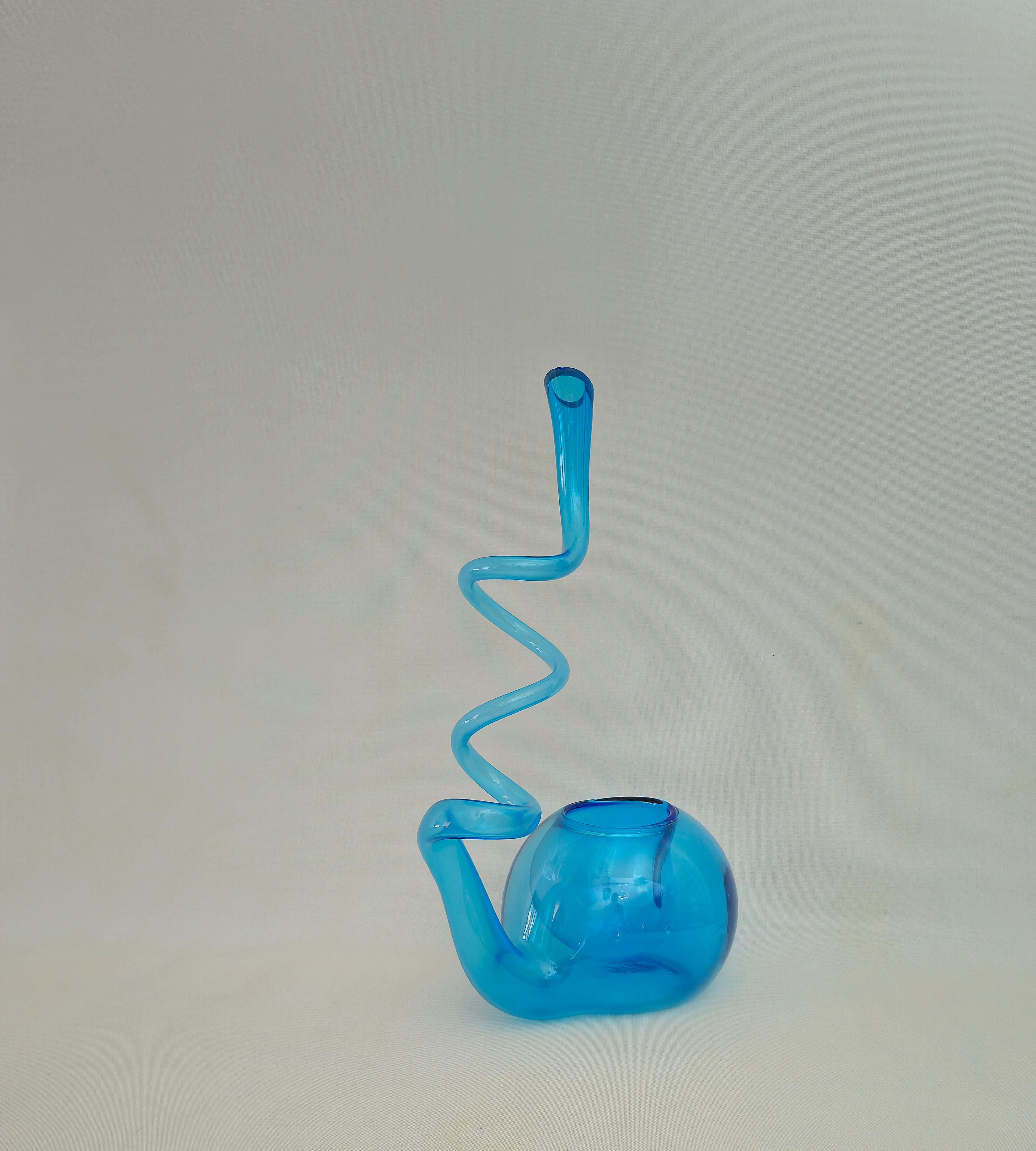 Mid-Century Modern Vase en verre soufflé turquoise, design moderne mi-siècle, Italie, 1970 en vente