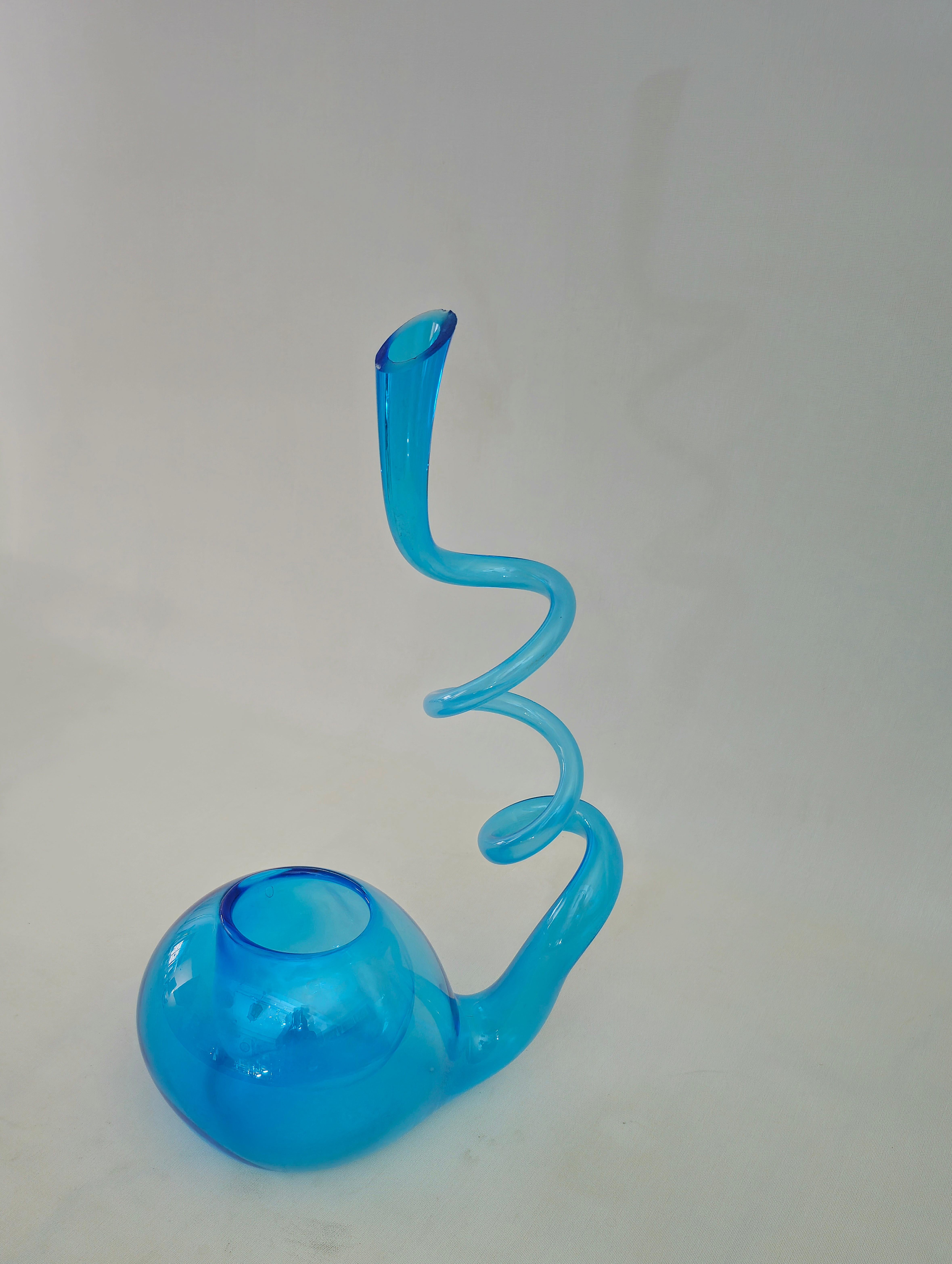Vase en verre soufflé turquoise, design moderne mi-siècle, Italie, 1970 en vente 1
