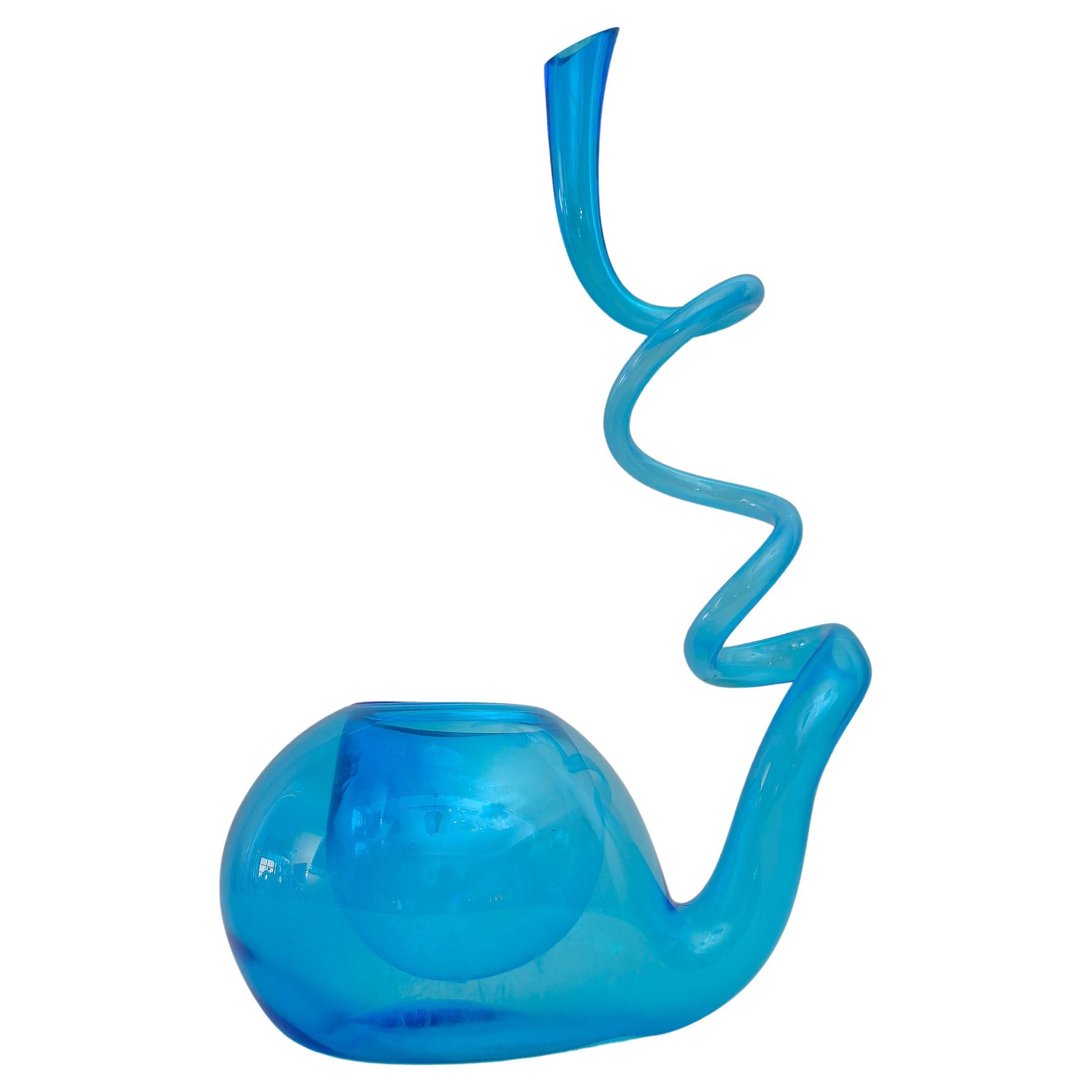 Turquoise Blown Glass Spiral Vase Mid-Century Modern Design Italy 1970s