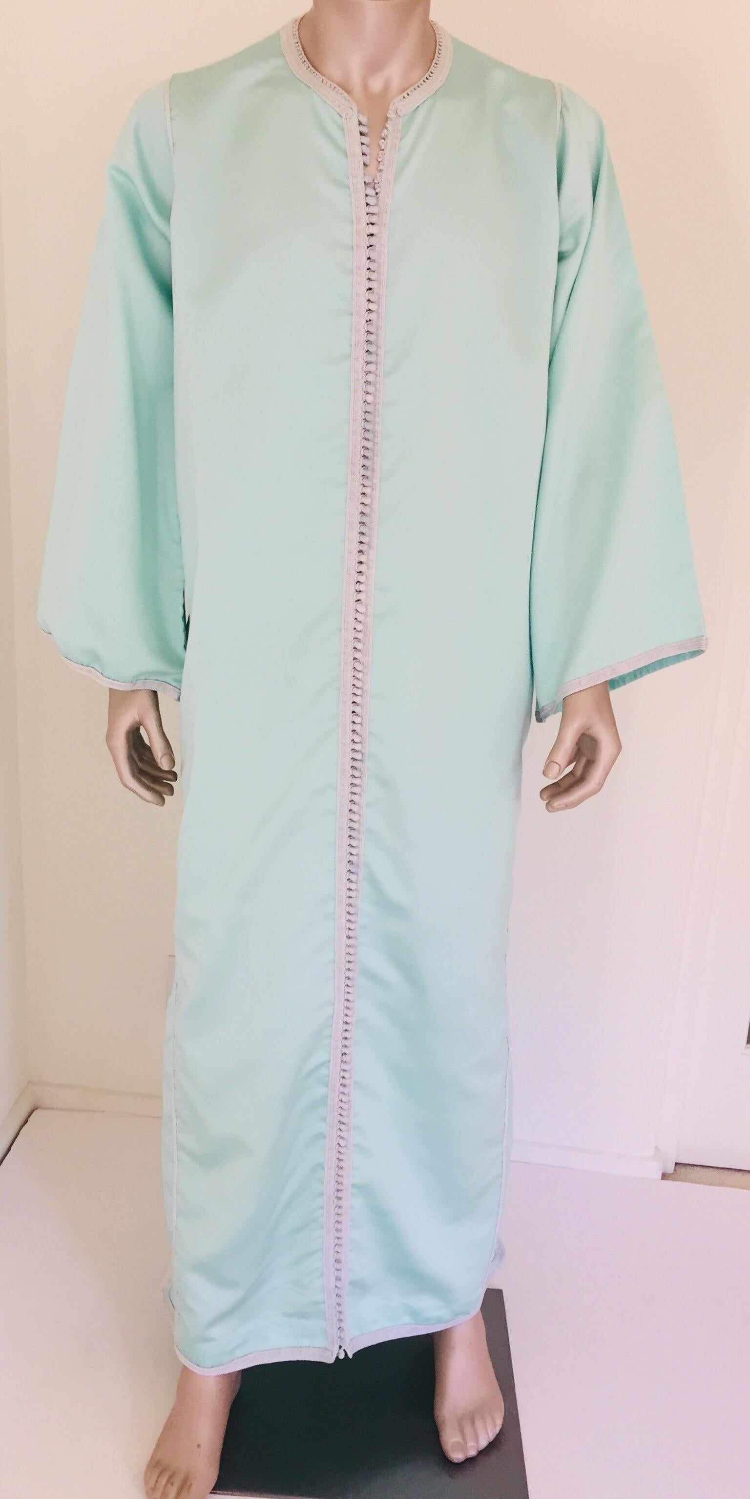 Moorish Turquoise Blue 1970s Maxi Dress Caftan For Sale 3