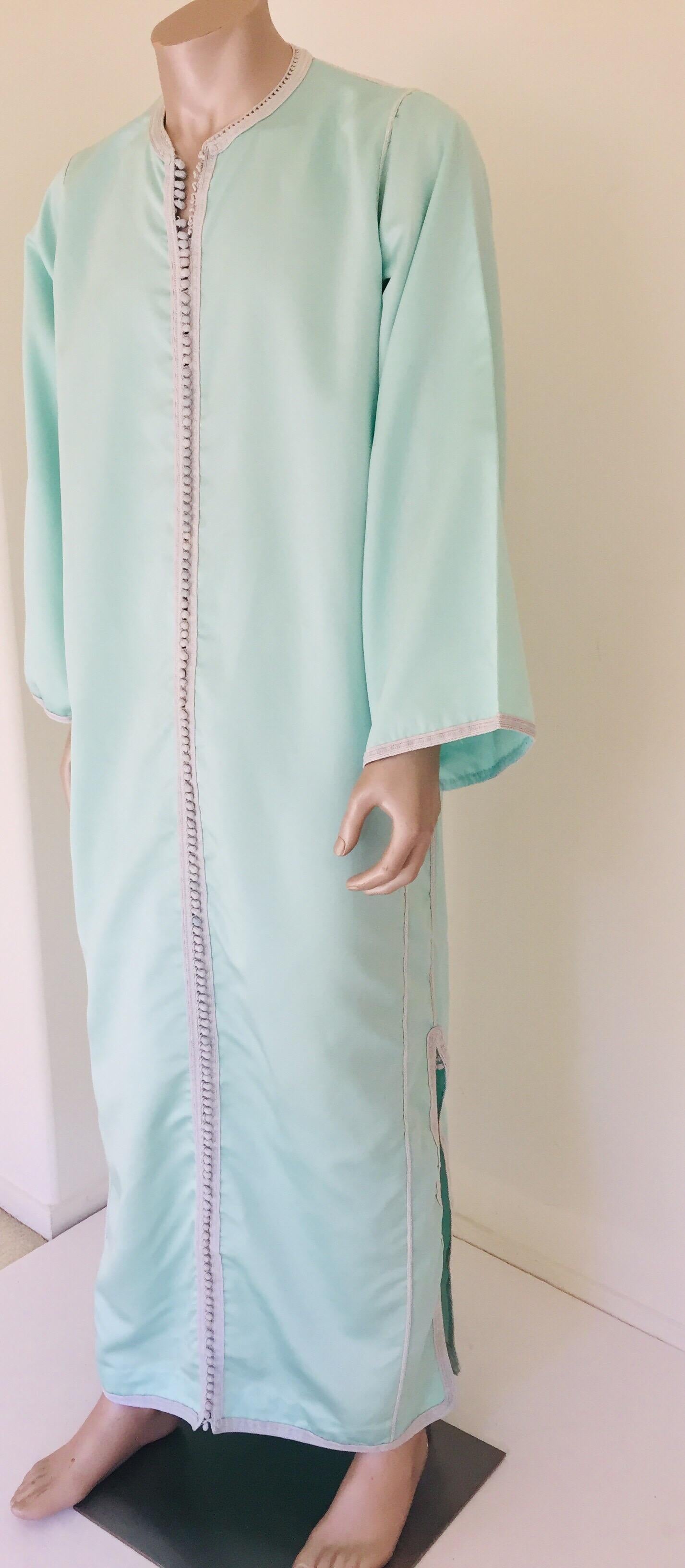Moorish Turquoise Blue 1970s Maxi Dress Caftan For Sale 6
