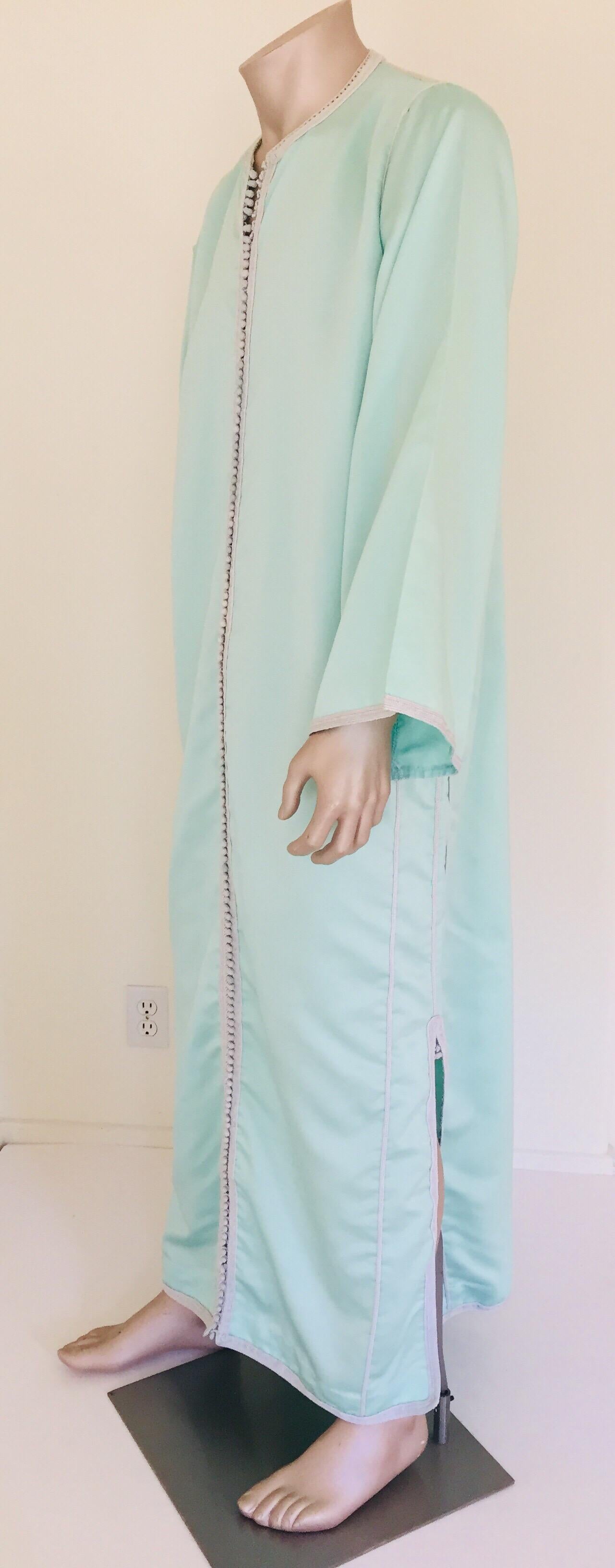 Moorish Turquoise Blue 1970s Maxi Dress Caftan For Sale 8