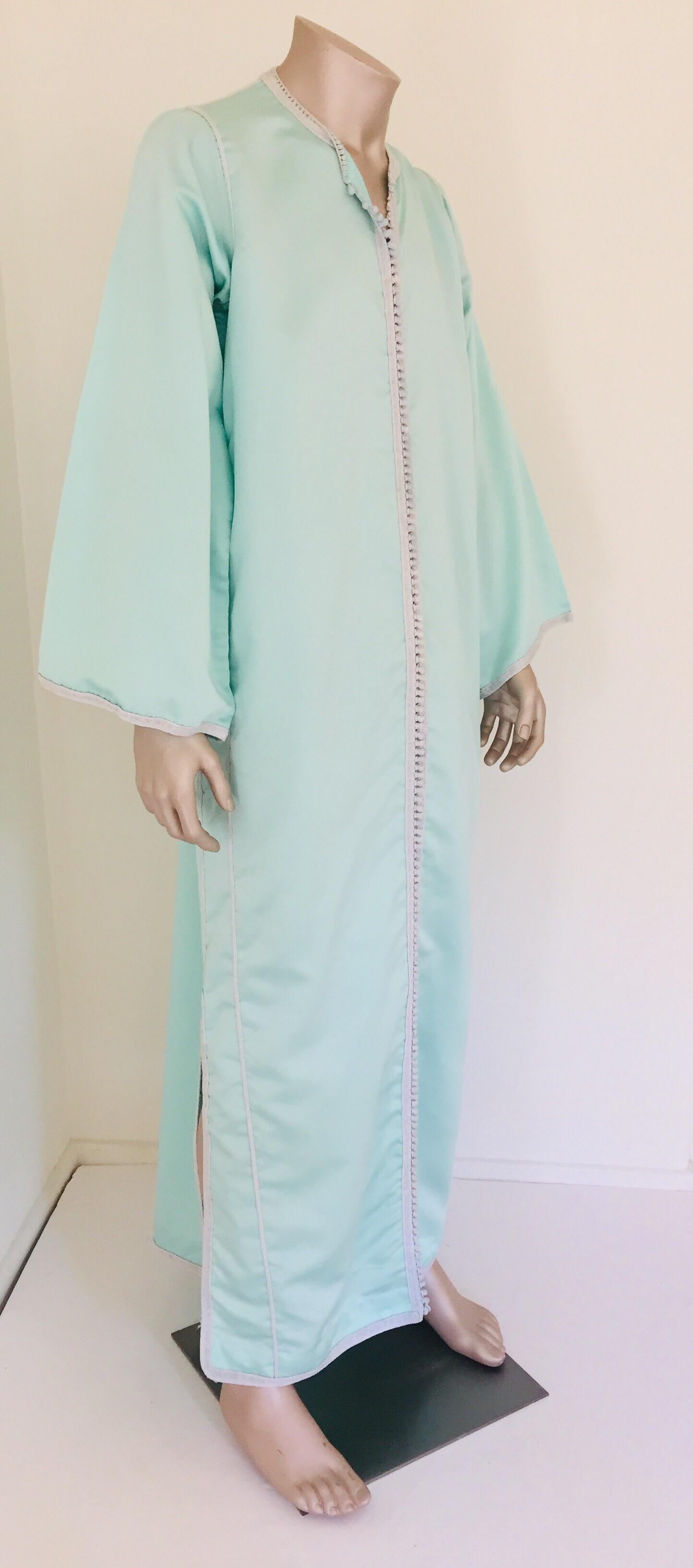 Moroccan Moorish Turquoise Blue 1970s Maxi Dress Caftan For Sale