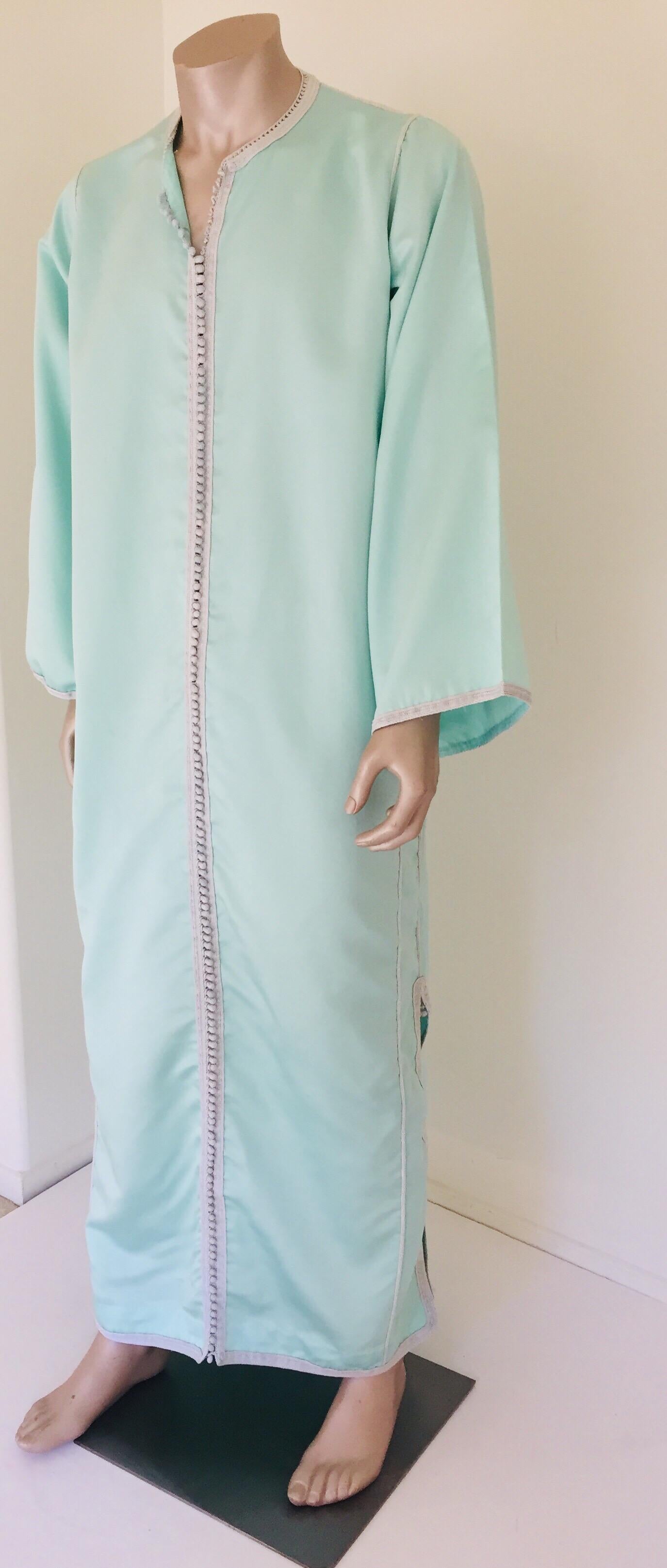 Moorish Turquoise Blue 1970s Maxi Dress Caftan In Good Condition For Sale In North Hollywood, CA