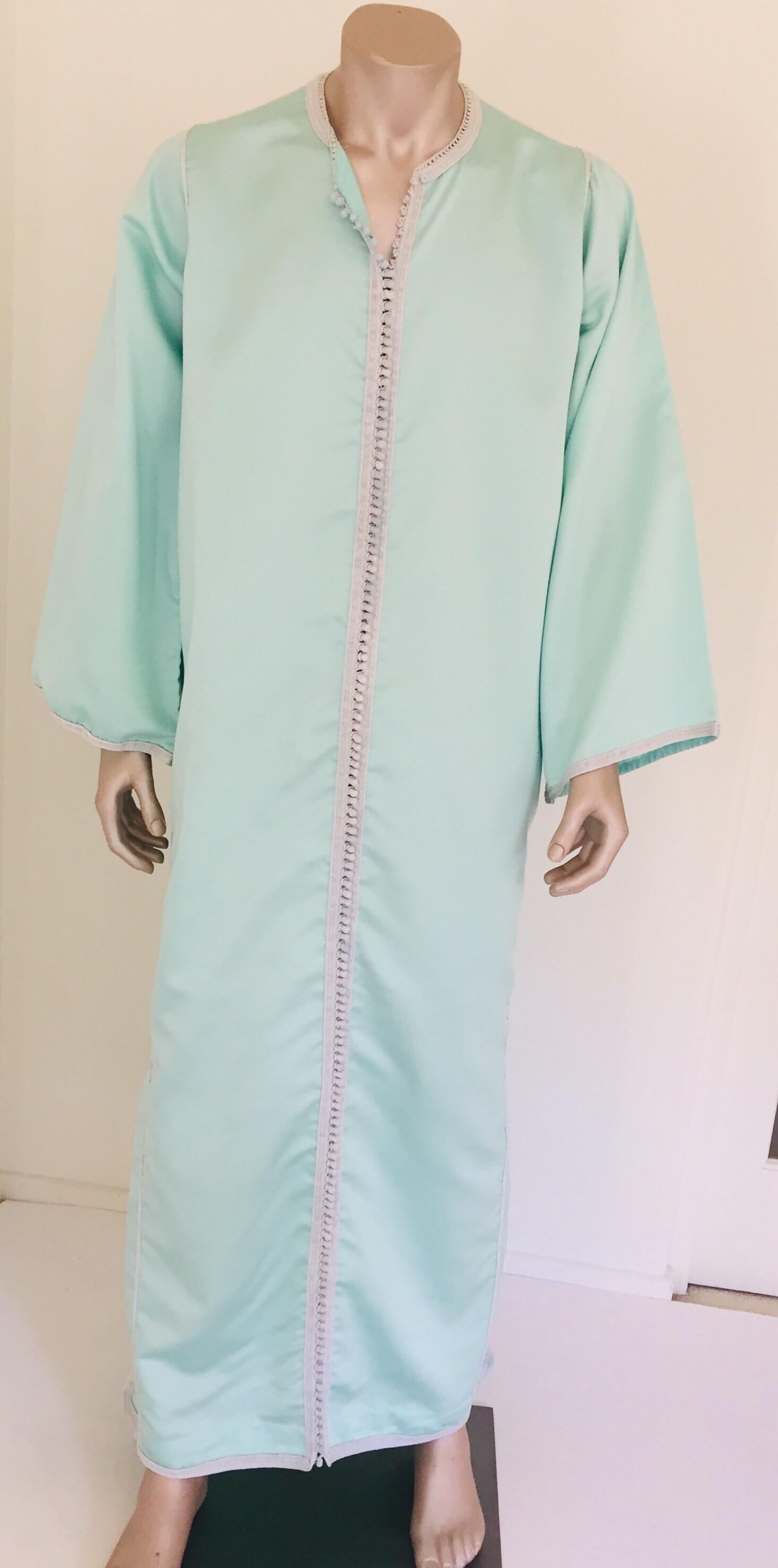 20th Century Moorish Turquoise Blue 1970s Maxi Dress Caftan For Sale