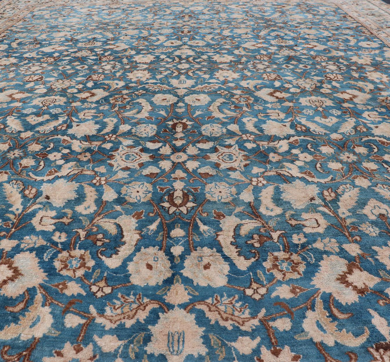 Turquoise Blue Background Antique Persian Khorassan Rug with Light Blue Border 3