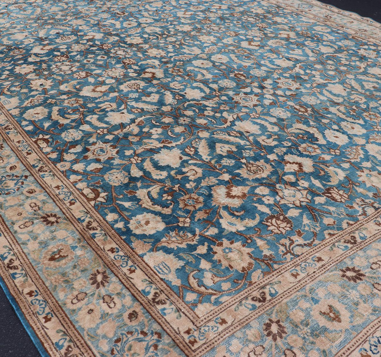 Turquoise Blue Background Antique Persian Khorassan Rug with Light Blue Border 4