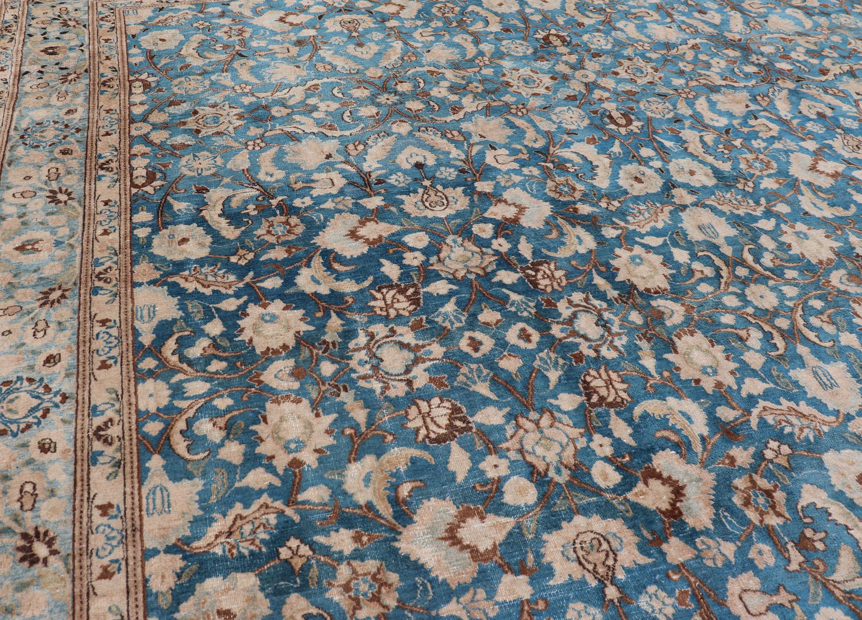 Turquoise Blue Background Antique Persian Khorassan Rug with Light Blue Border 5