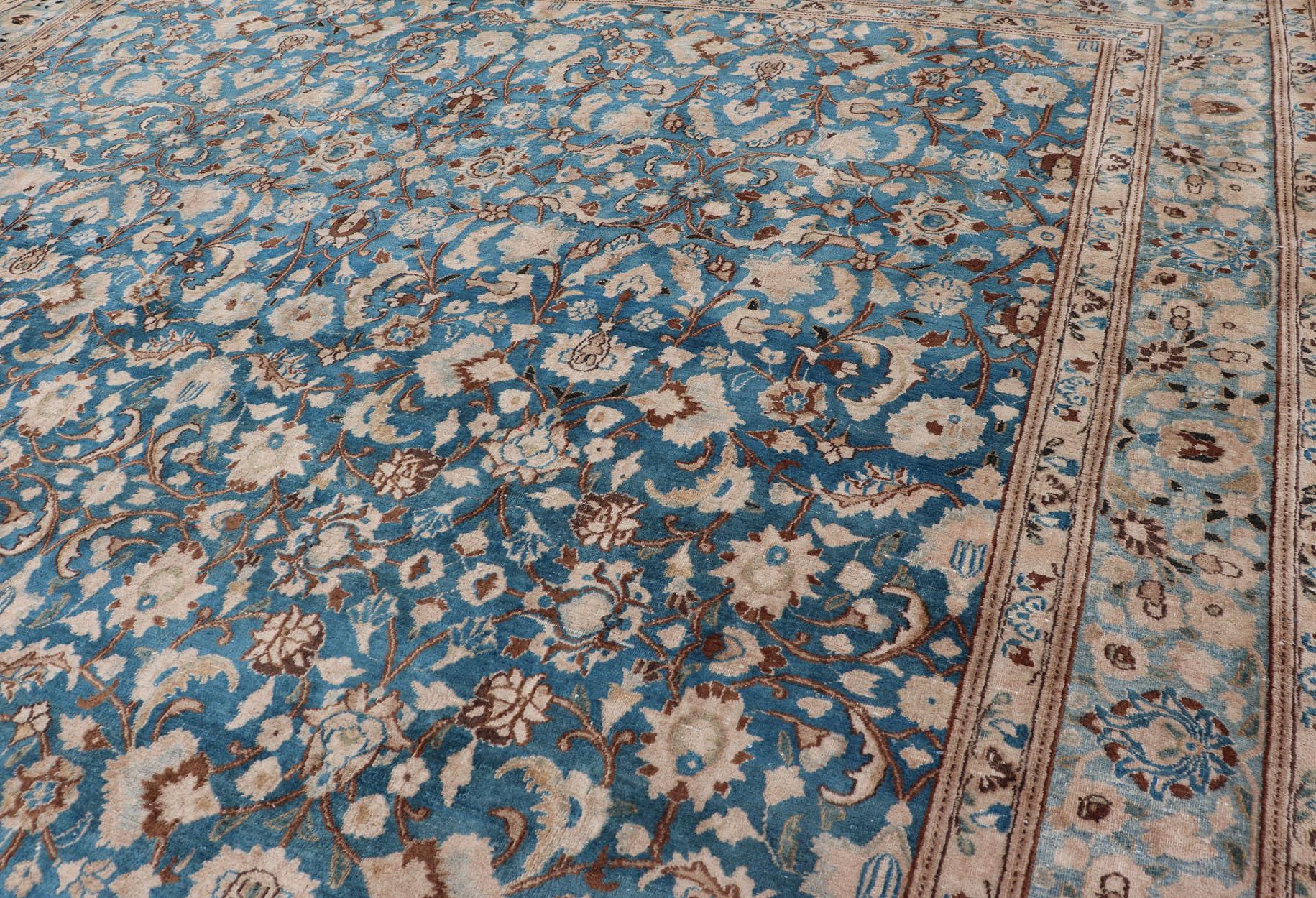 Turquoise Blue Background Antique Persian Khorassan Rug with Light Blue Border 6