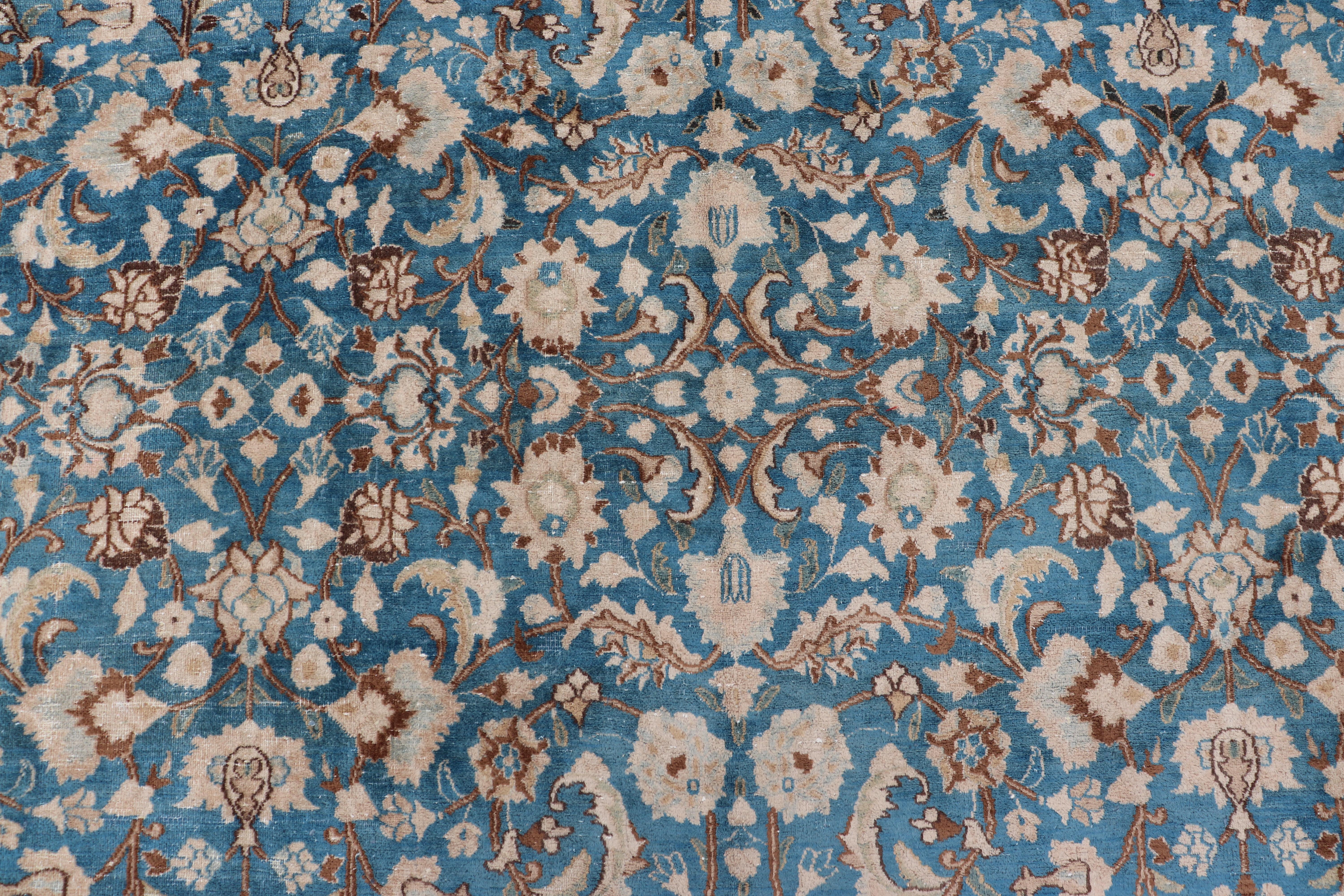 Turquoise Blue Background Antique Persian Khorassan Rug with Light Blue Border 7