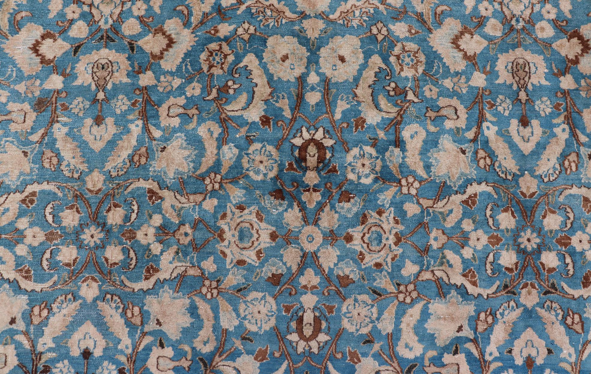 Turquoise Blue Background Antique Persian Khorassan Rug with Light Blue Border 8