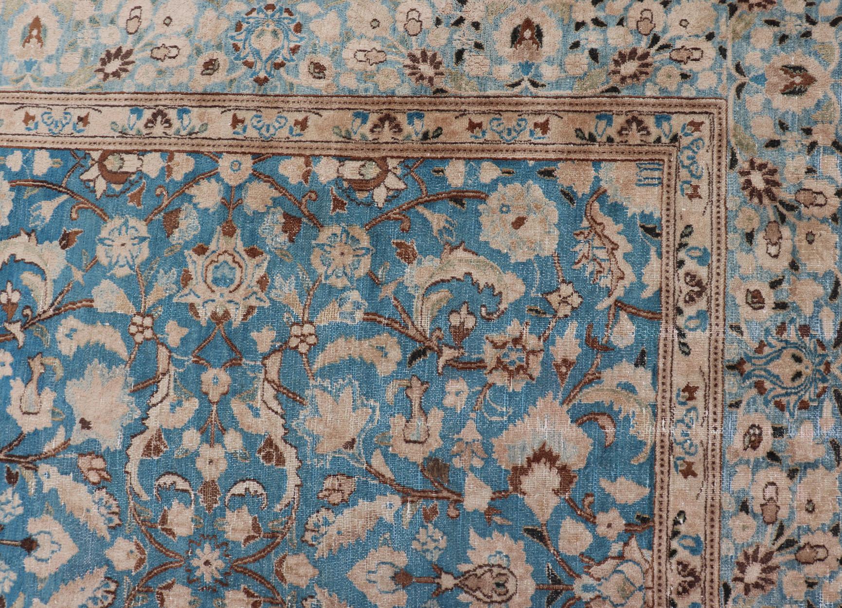 Turquoise Blue Background Antique Persian Khorassan Rug with Light Blue Border 9