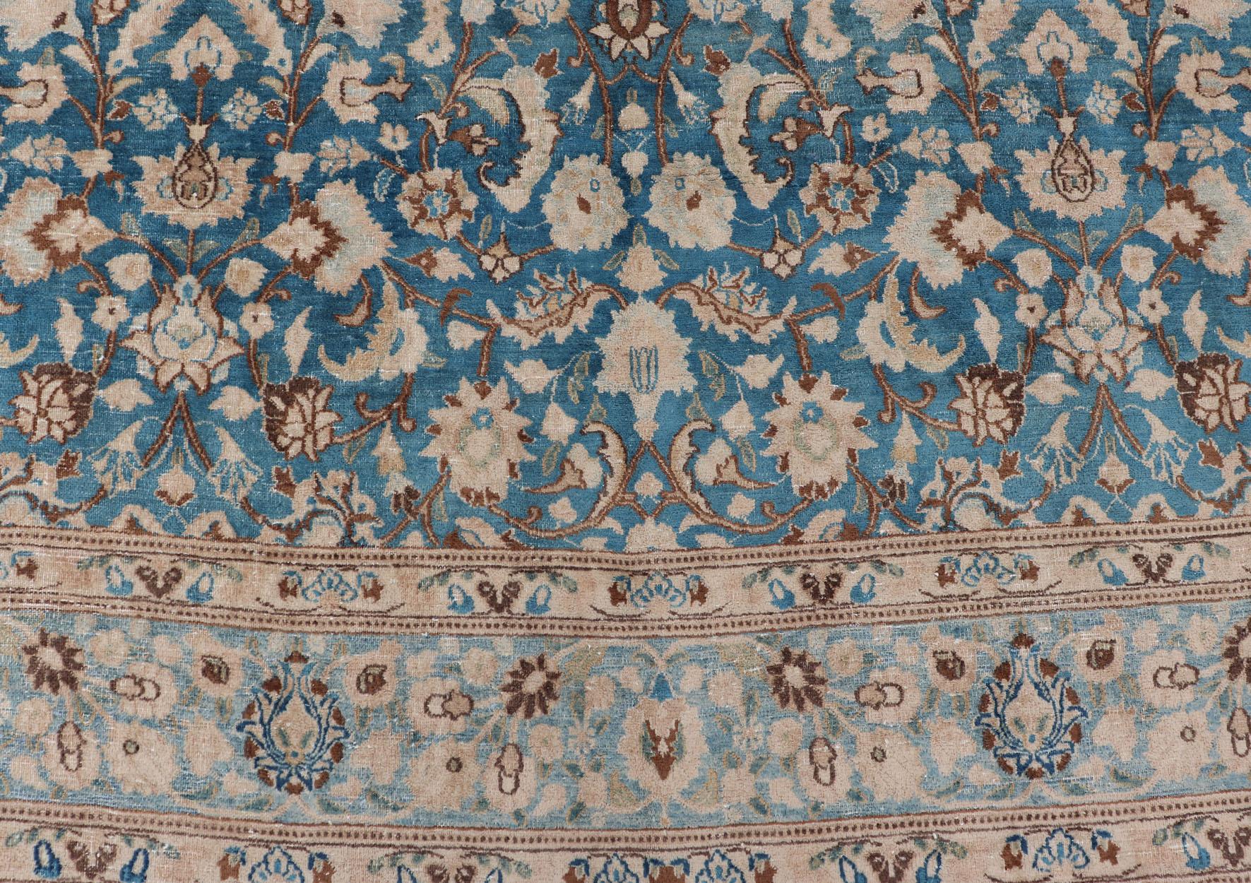 Turquoise Blue Background Antique Persian Khorassan Rug with Light Blue Border 11