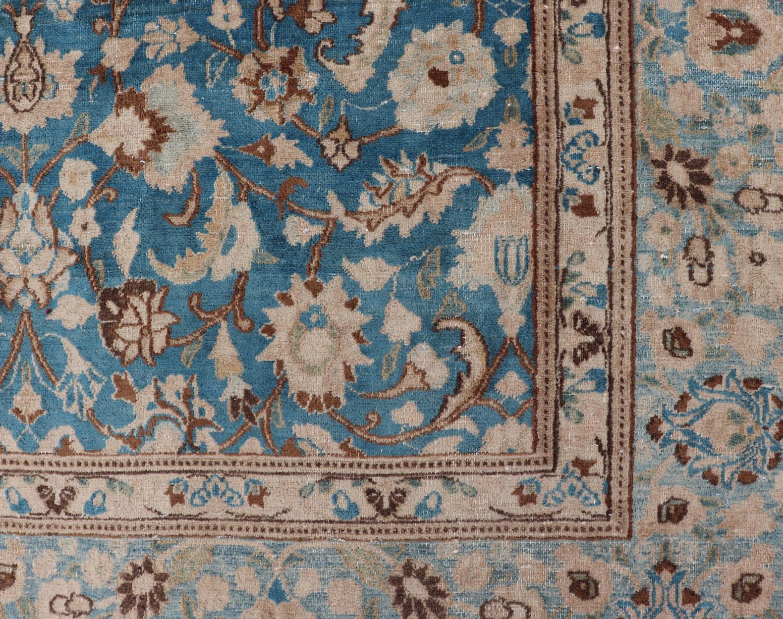 Turquoise Blue Background Antique Persian Khorassan Rug with Light Blue Border 12