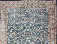 Turquoise Blue Background Antique Persian Khorassan Rug with Light Blue Border