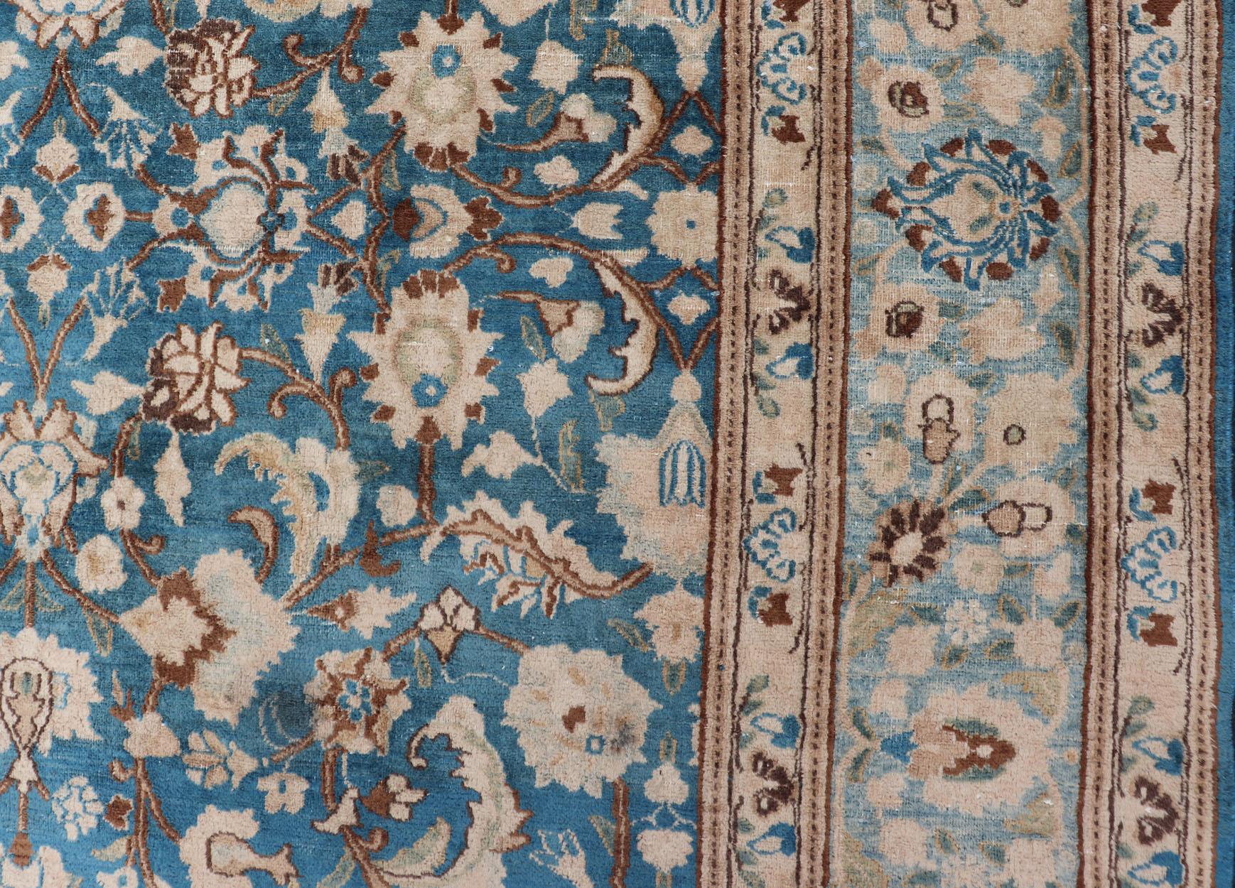 Turquoise Blue Background Antique Persian Khorassan Rug with Light Blue Border 13