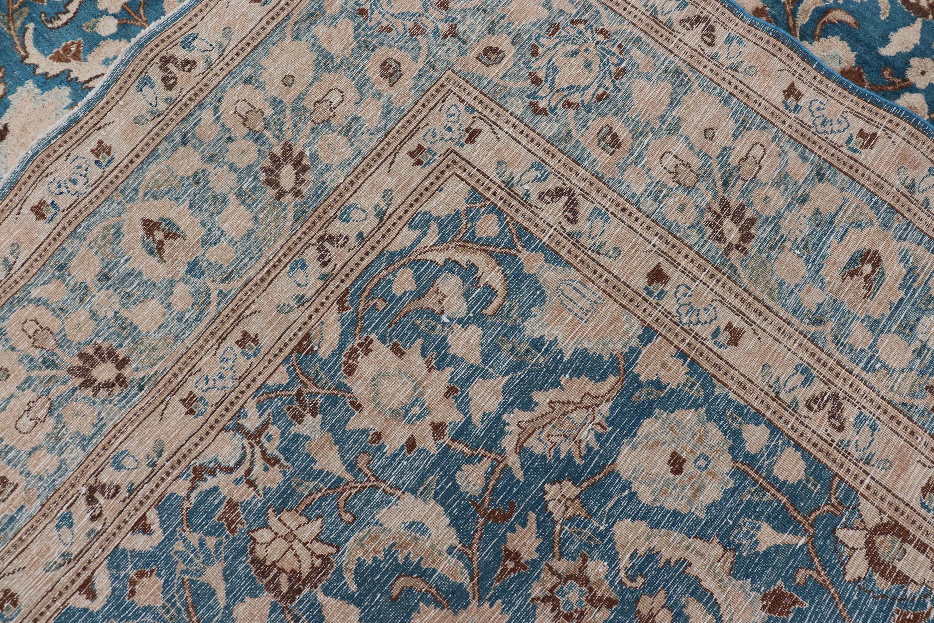 Early 20th Century Turquoise Blue Background Antique Persian Khorassan Rug with Light Blue Border