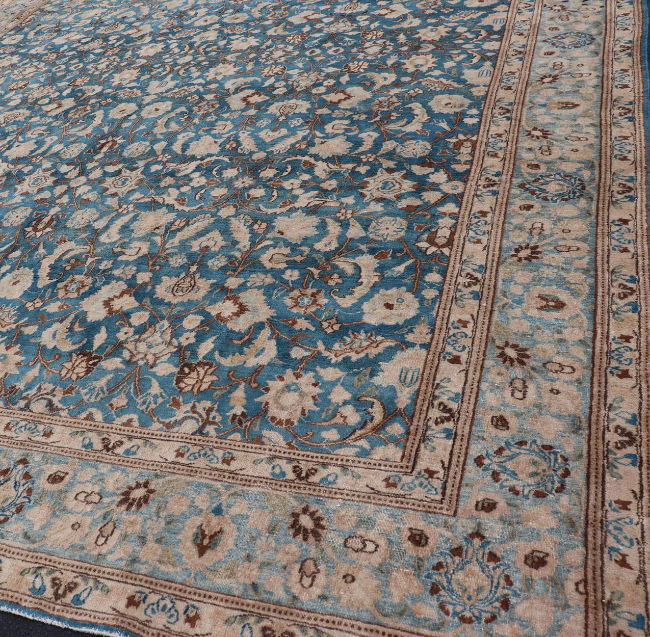 Turquoise Blue Background Antique Persian Khorassan Rug with Light Blue Border 1