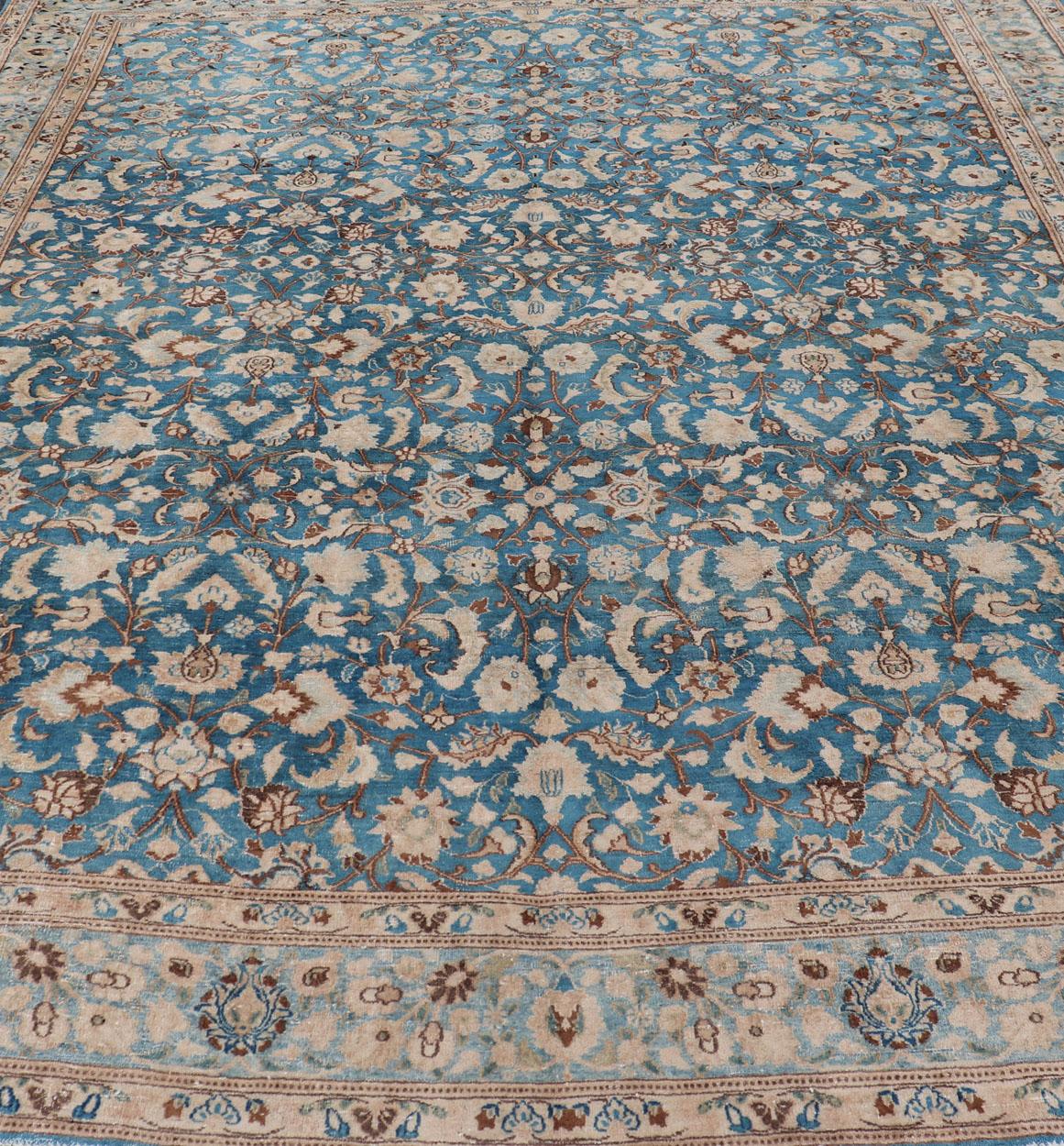 Turquoise Blue Background Antique Persian Khorassan Rug with Light Blue Border 2