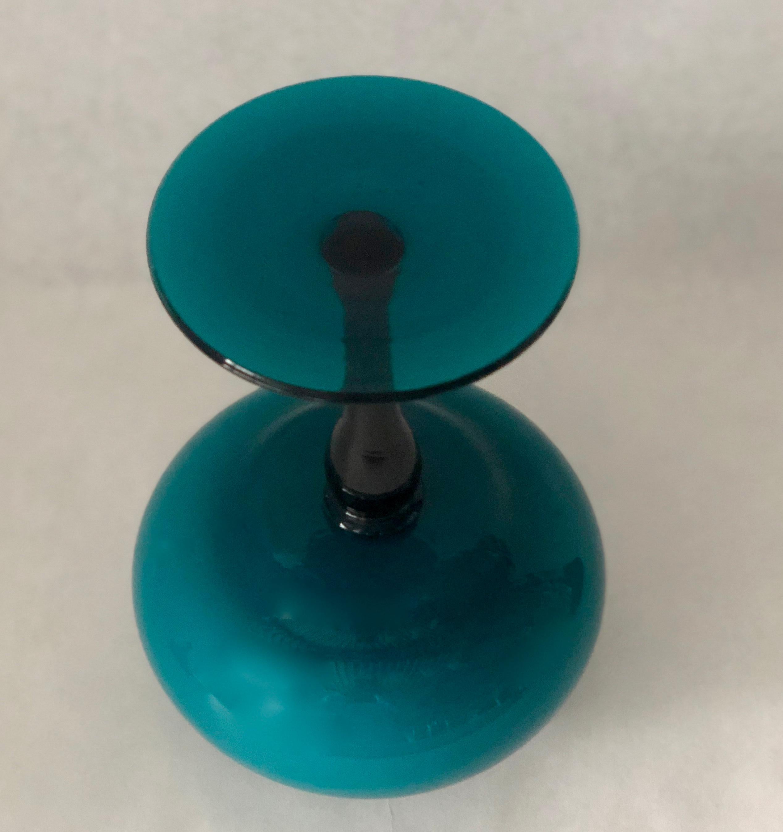 Turquoise Blue Blown Italian Murano Glass Stemmed Candy Dish with Matching Top 3