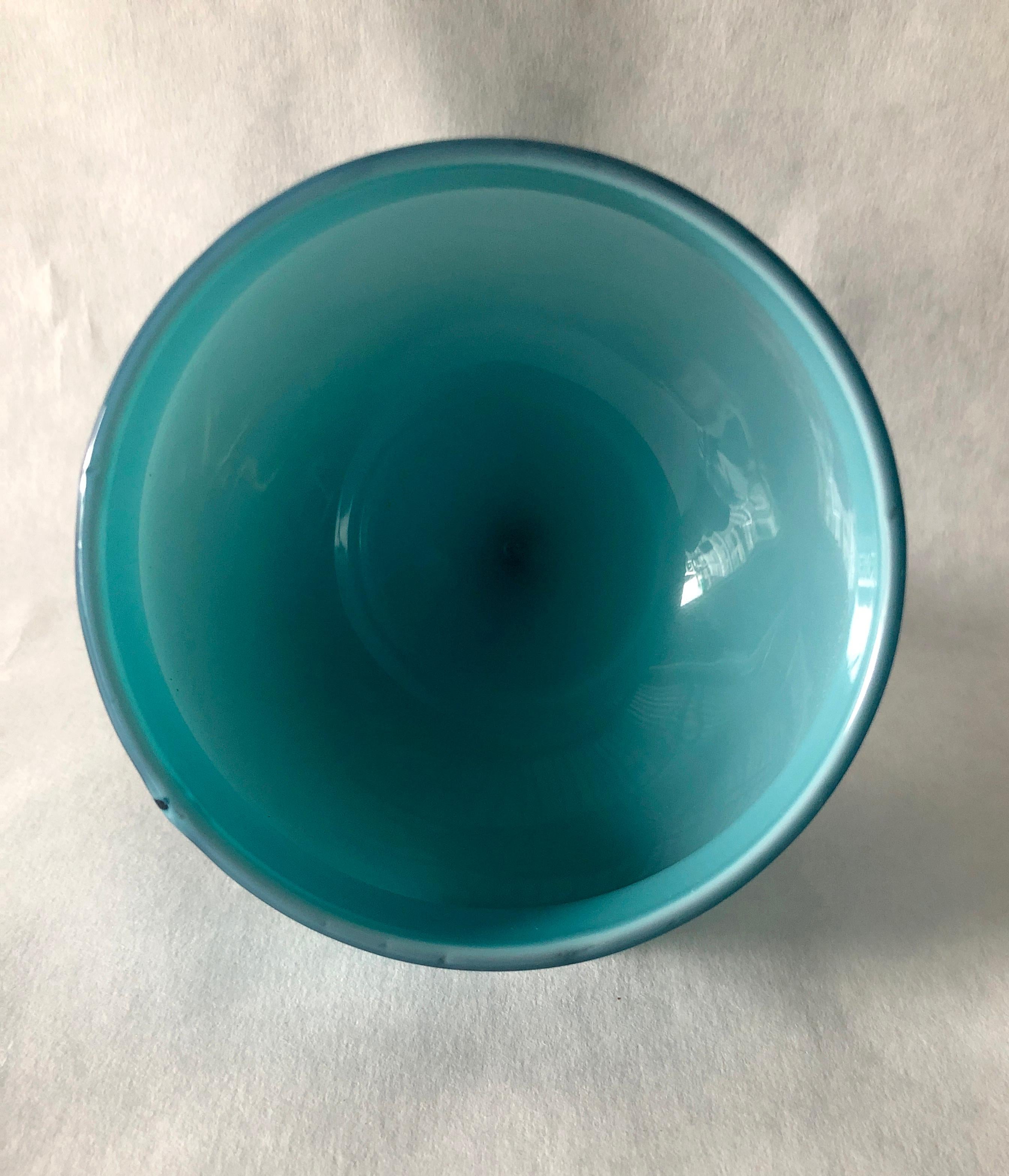 Turquoise Blue Blown Italian Murano Glass Stemmed Candy Dish with Matching Top 5