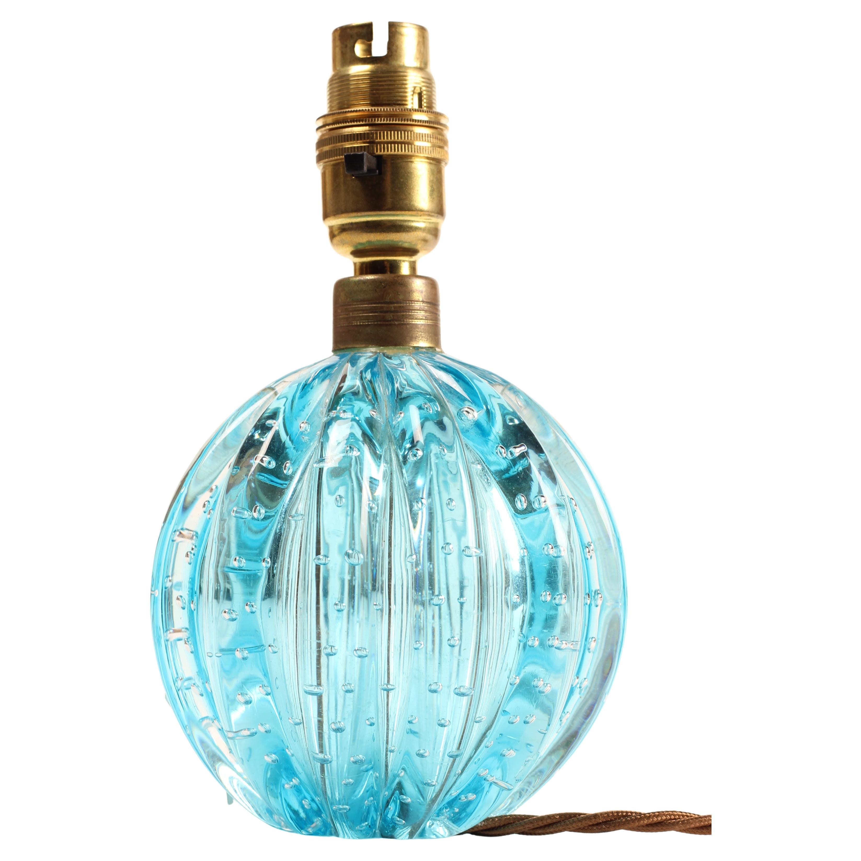 Türkisblaue Bullicante gerippte Kugellampe von Archimede Seguso, Murano, Venedig im Angebot 3