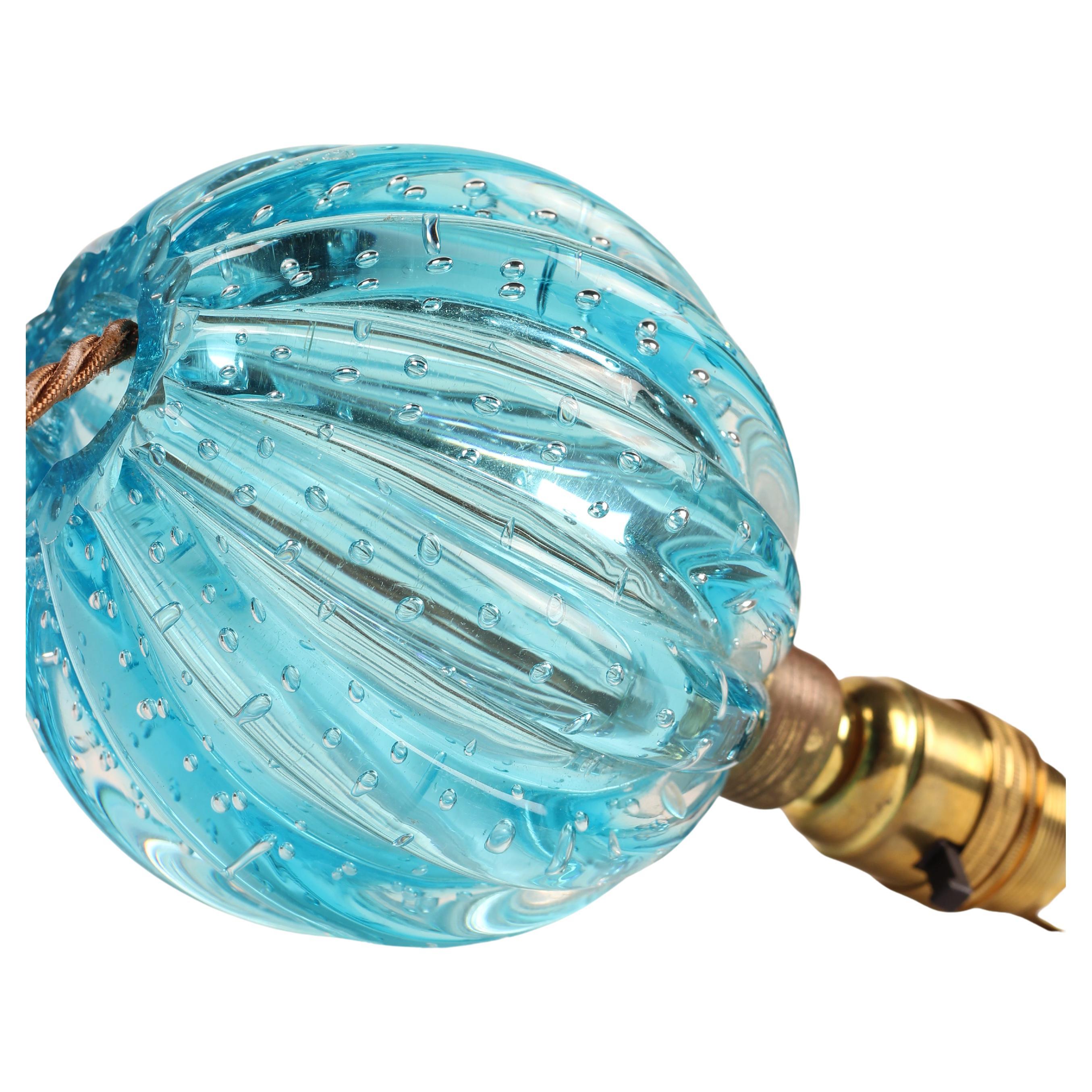 Türkisblaue Bullicante gerippte Kugellampe von Archimede Seguso, Murano, Venedig im Angebot 4