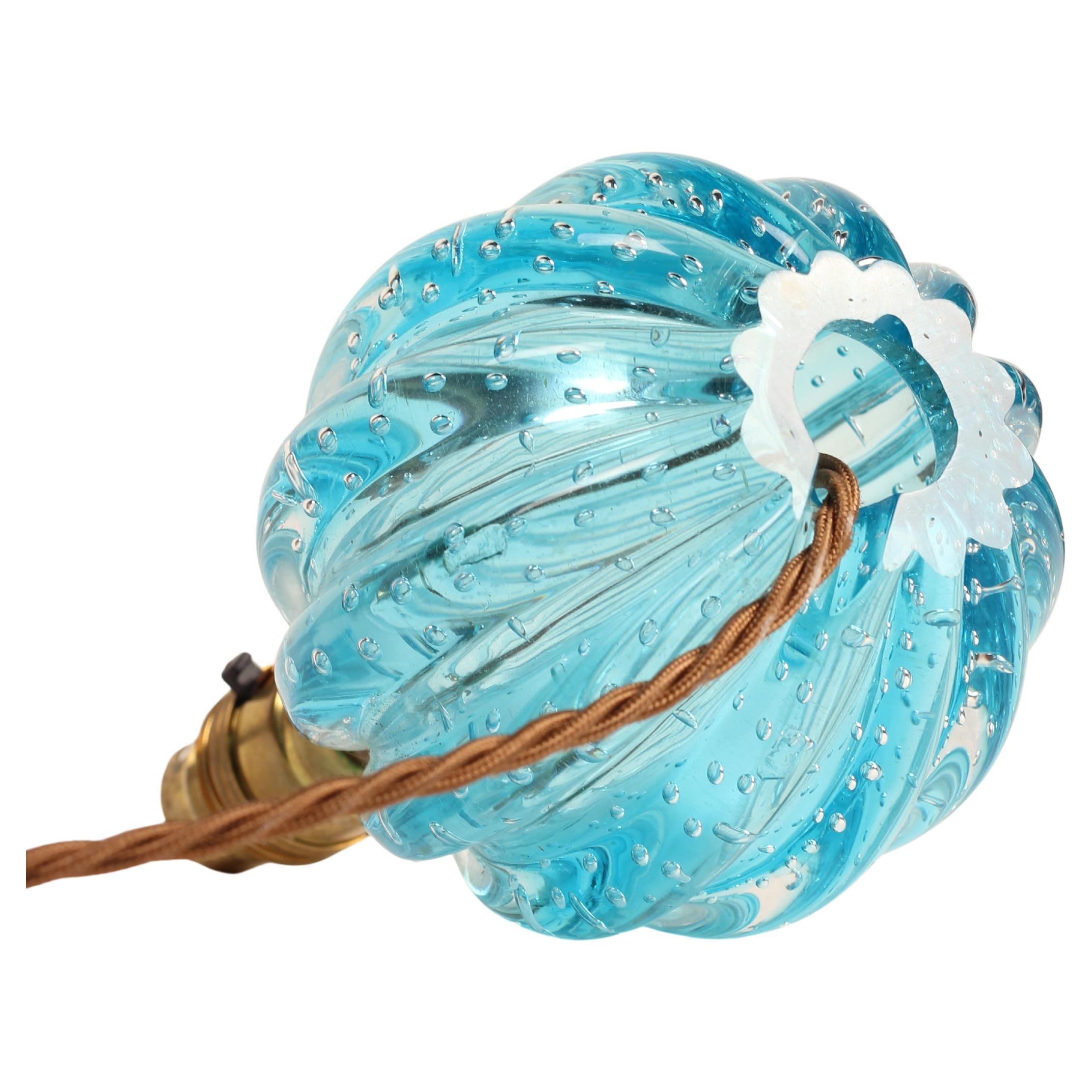 Türkisblaue Bullicante gerippte Kugellampe von Archimede Seguso, Murano, Venedig im Angebot 5