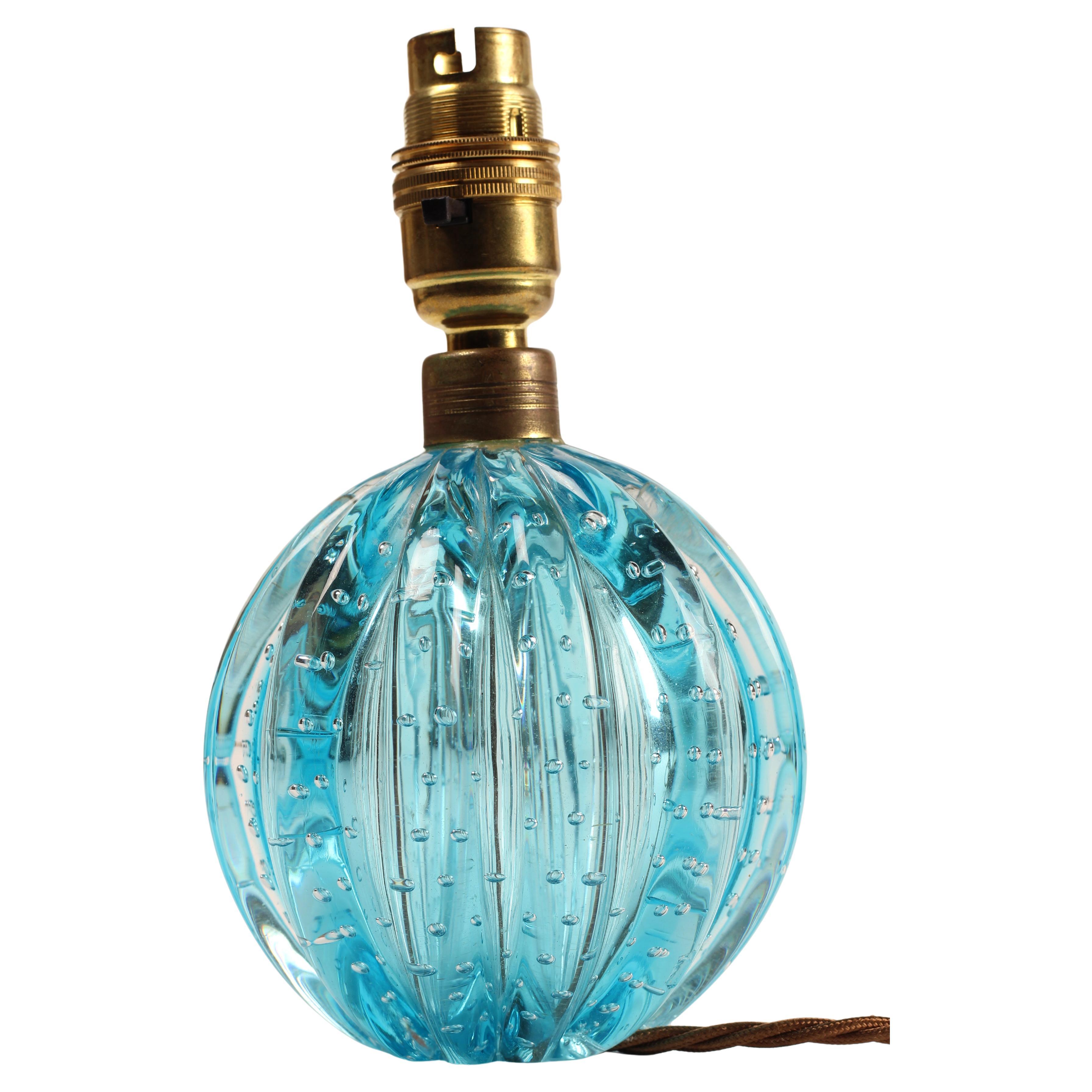 Türkisblaue Bullicante gerippte Kugellampe von Archimede Seguso, Murano, Venedig im Angebot 6