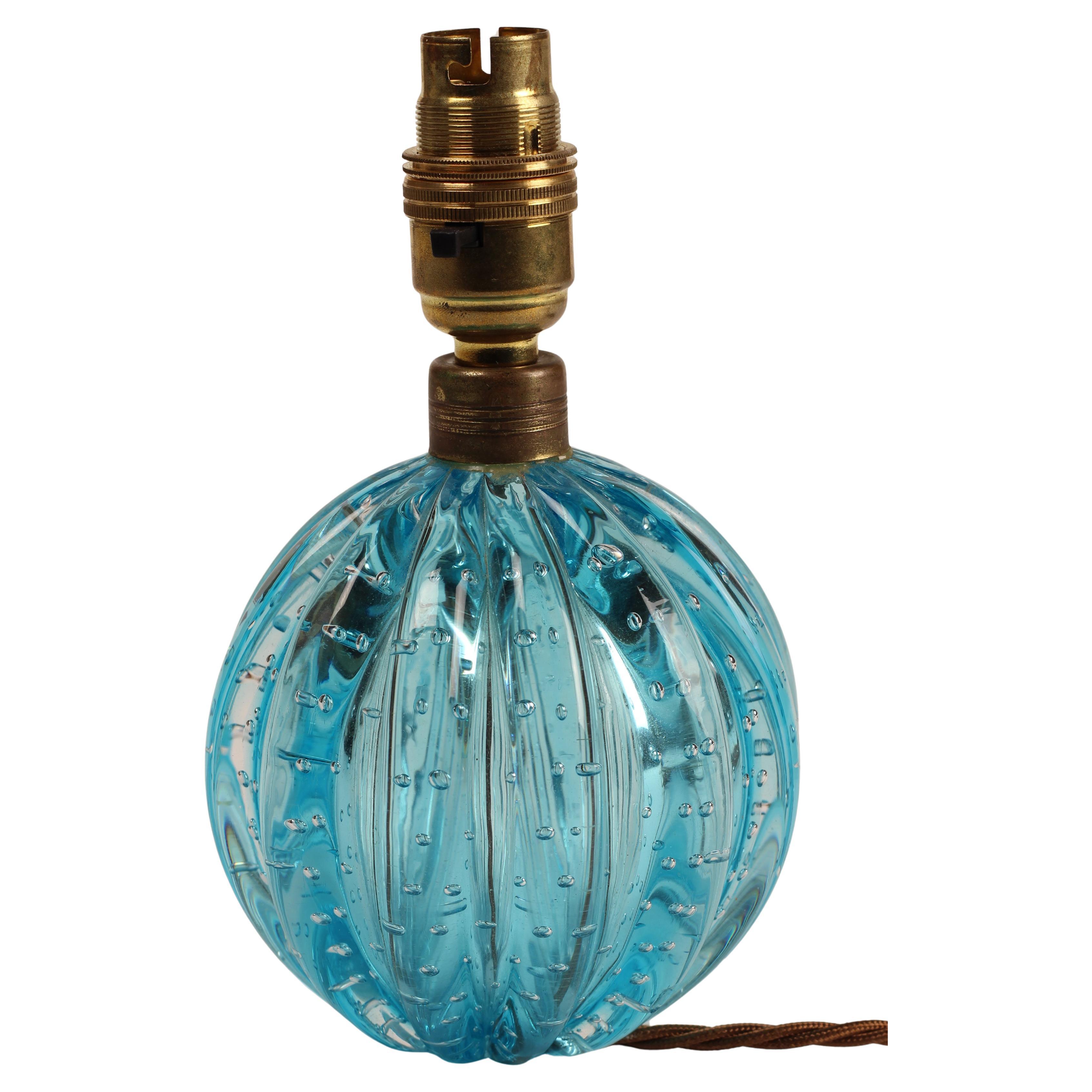Türkisblaue Bullicante gerippte Kugellampe von Archimede Seguso, Murano, Venedig im Angebot 7