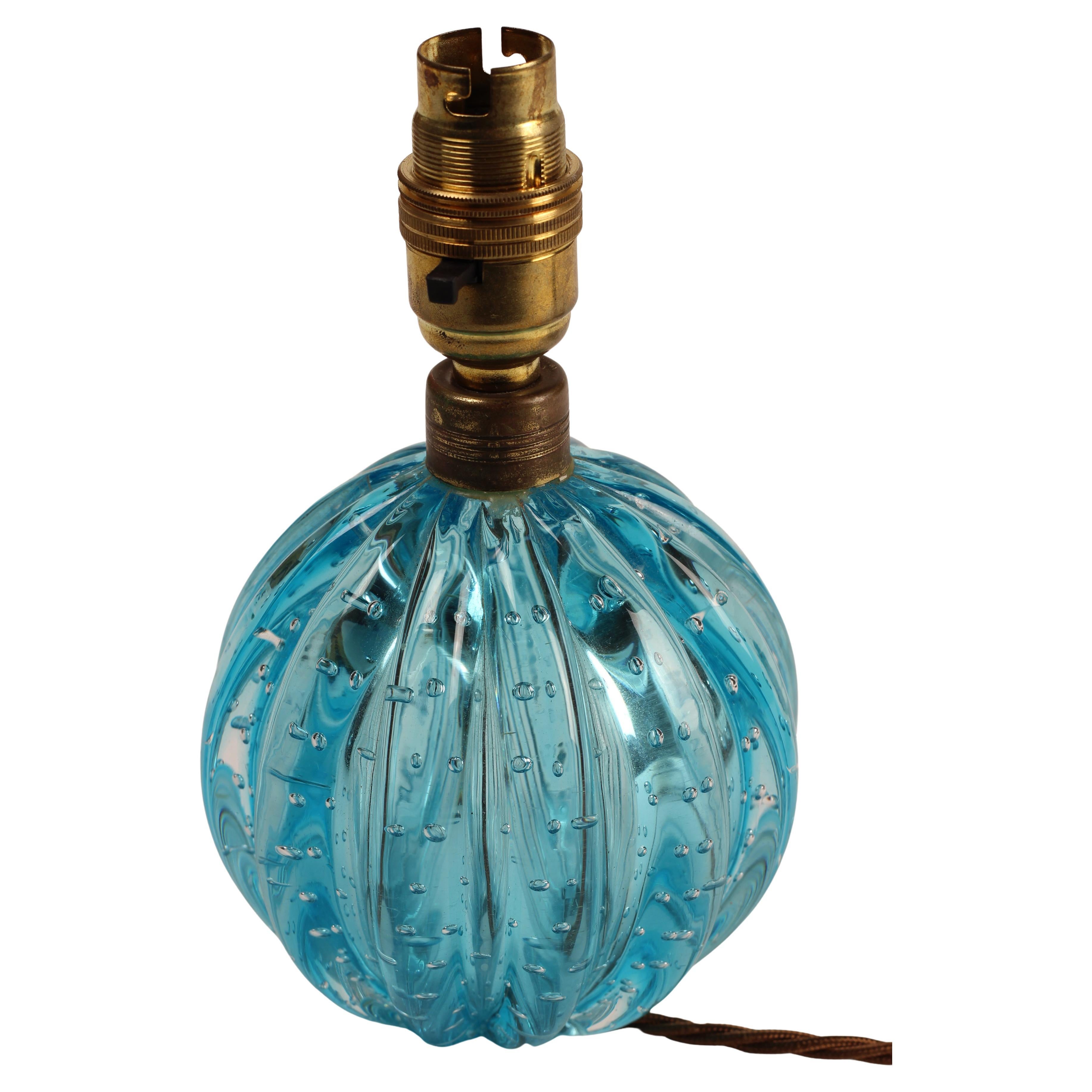 Türkisblaue Bullicante gerippte Kugellampe von Archimede Seguso, Murano, Venedig im Angebot 8
