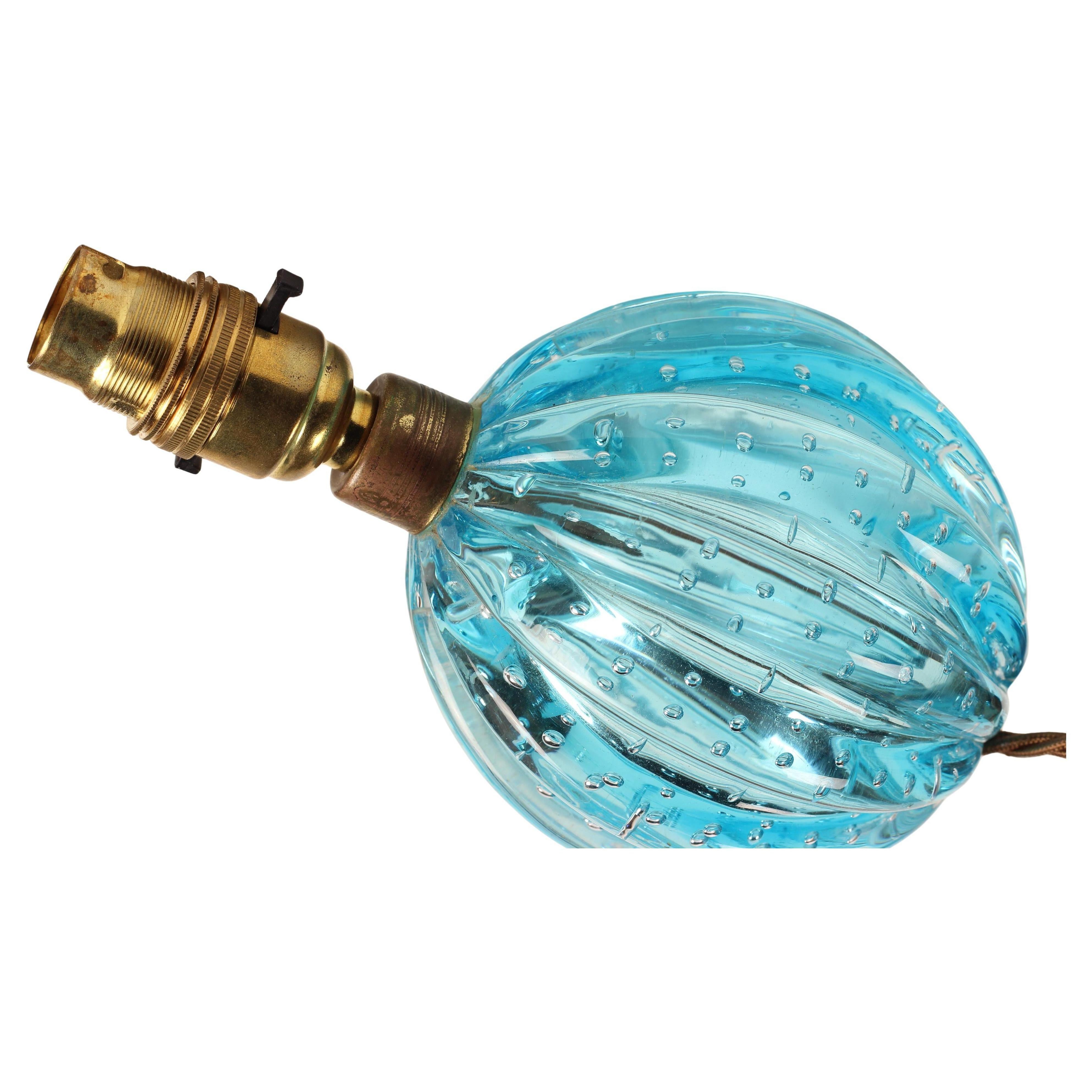 Türkisblaue Bullicante gerippte Kugellampe von Archimede Seguso, Murano, Venedig im Angebot 2