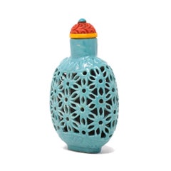 Turquoise Blue Chinese Reticulated Soft Paste Porcelain Snuff Bottle, circa 1900
