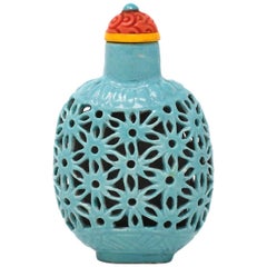 Turquoise Blue Chinese Reticulated Soft Paste Porcelain Snuff Bottle, circa 1900