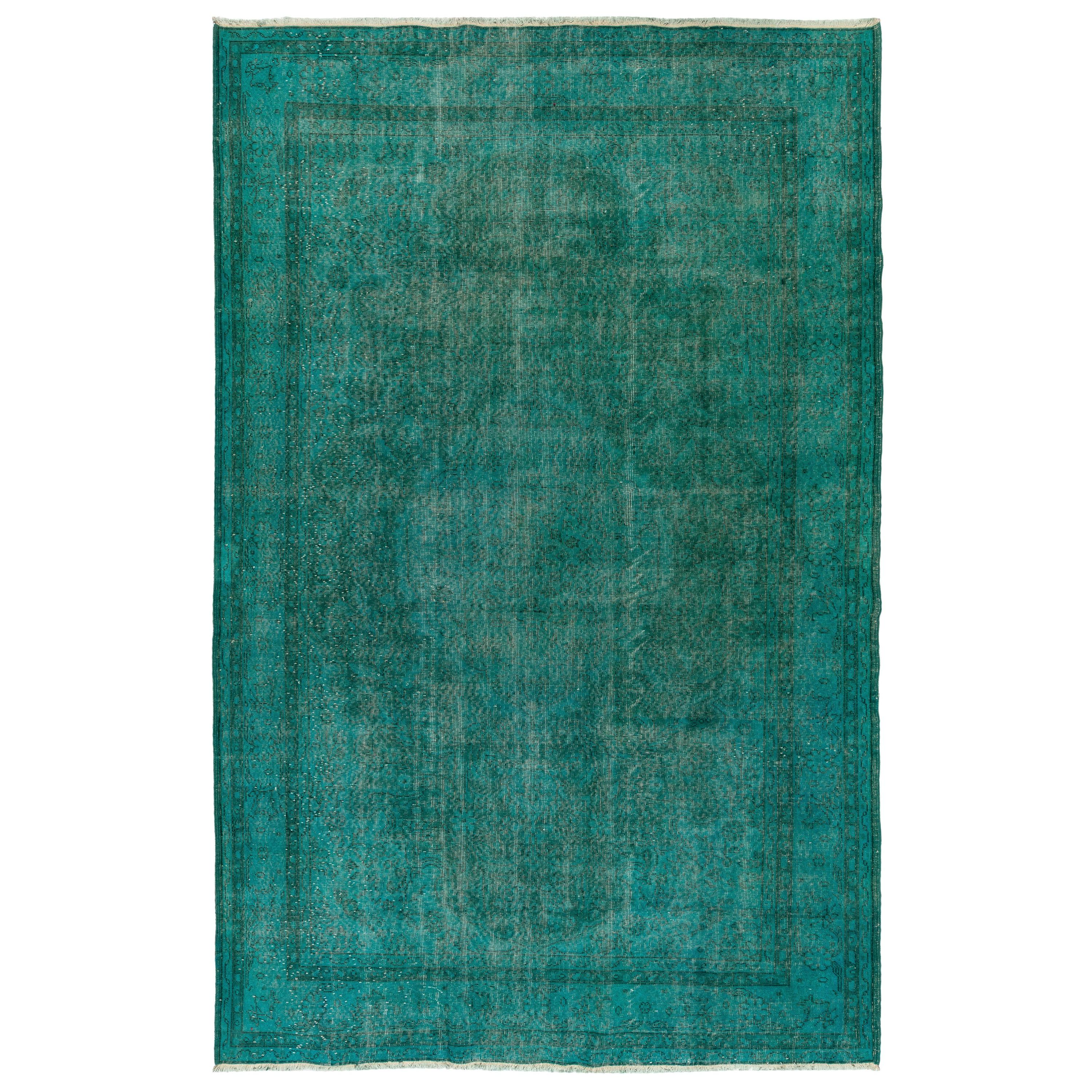 6.6x10.6 Ft Turquoise Blue Color ReDyed Vintage Turkish Rug for Modern Interiors