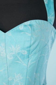 Turquoise blue cotton dress with white flowers jacquard Mugler