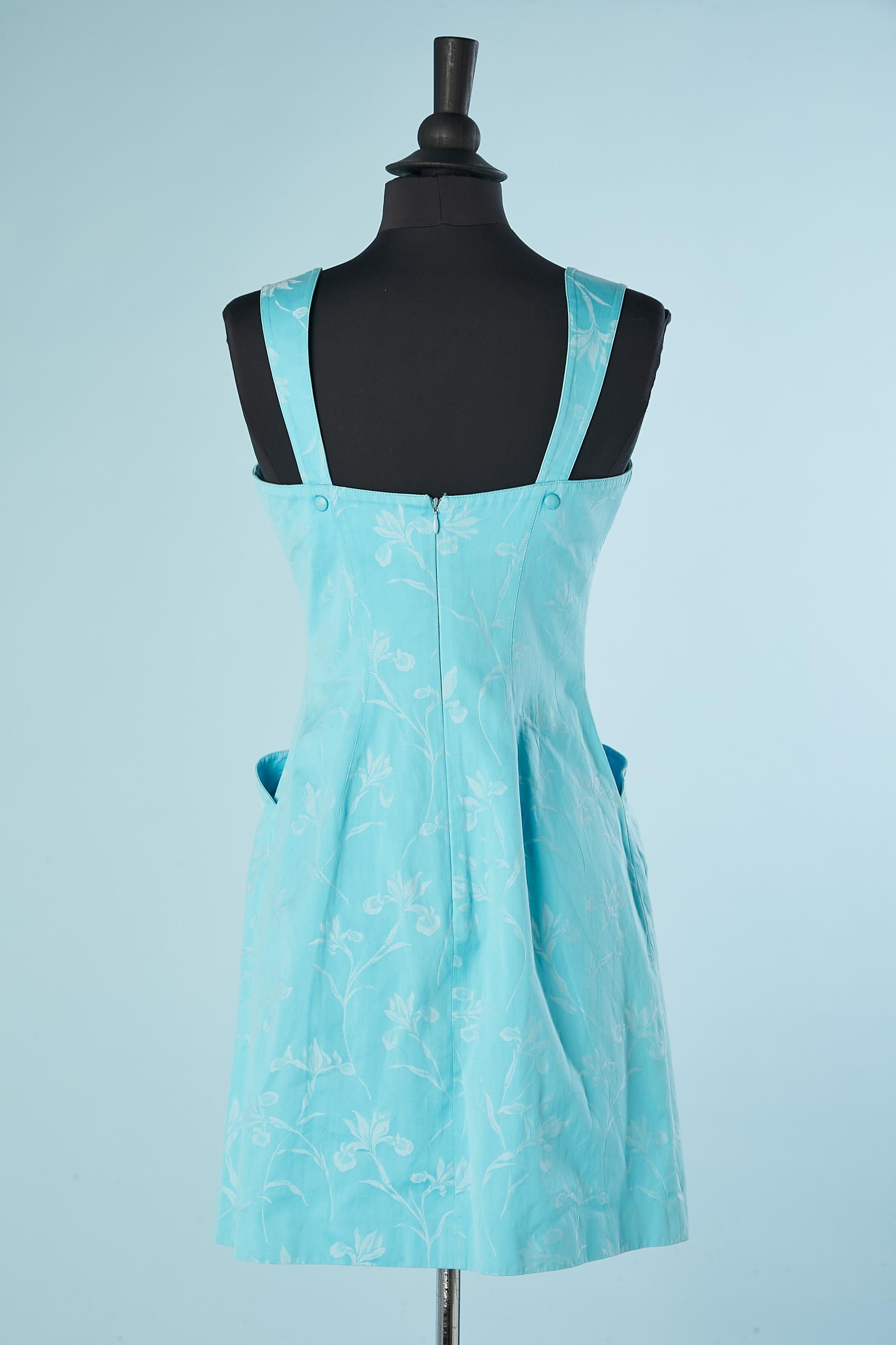 Women's Turquoise blue cotton dress with white flowers jacquard Mugler For Sale