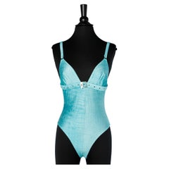 Retro Turquoise blue crocodile pattern bathing-suit Chantal Thomass Beachwear