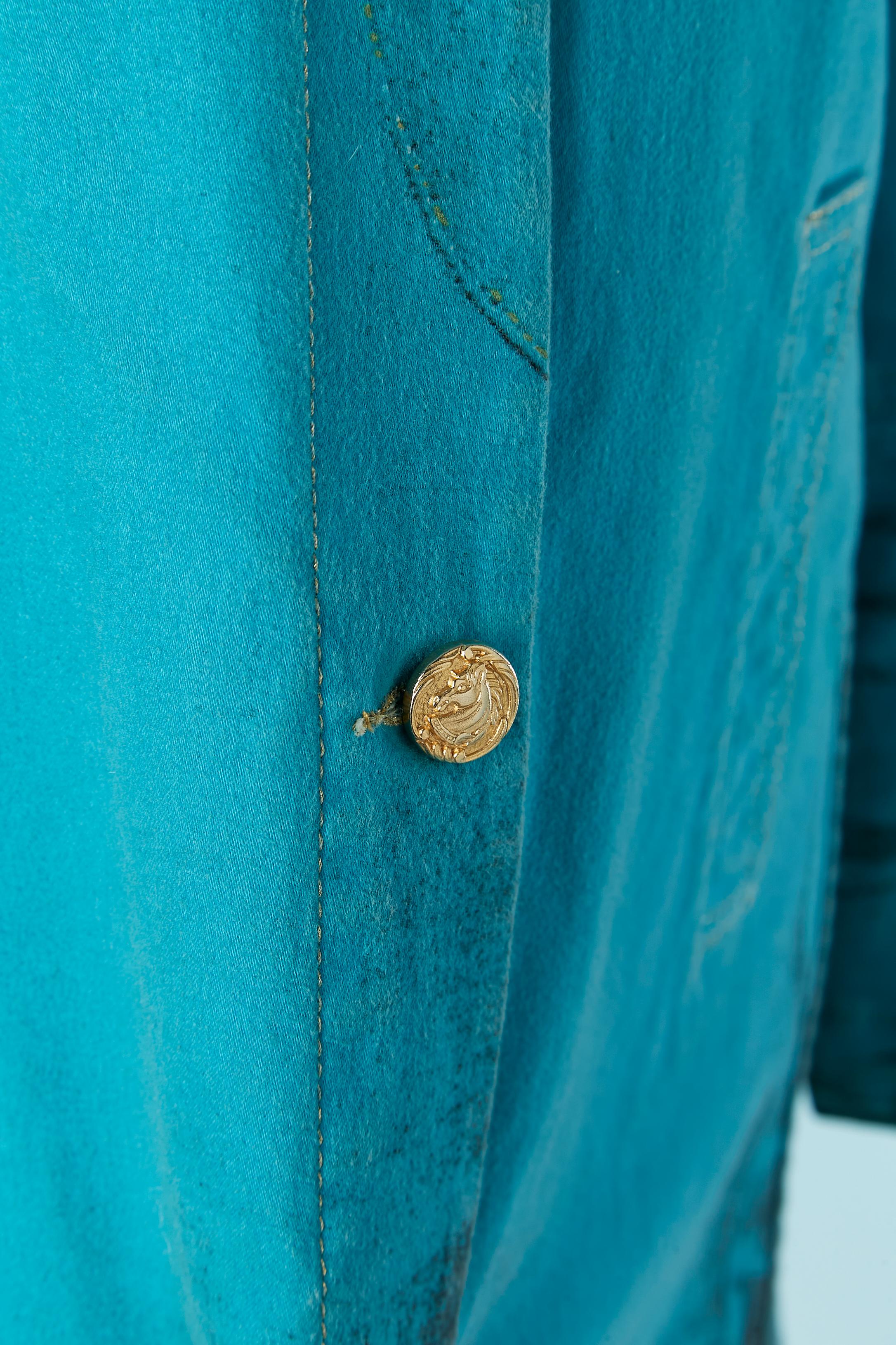 Blue Turquoise blue denim coat Roberto Cavalli For Sale