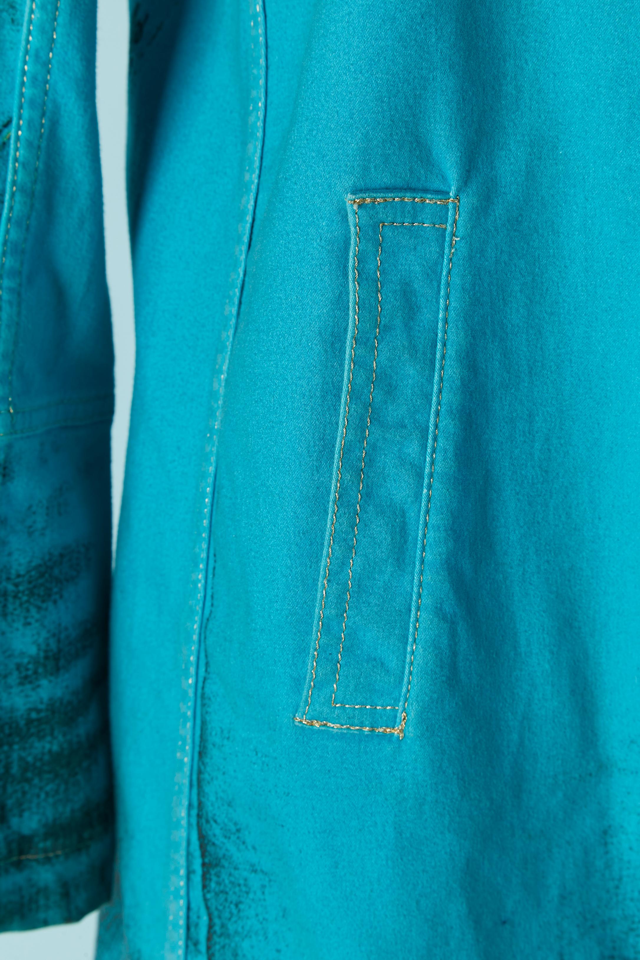 Turquoise blue denim coat Roberto Cavalli In Excellent Condition For Sale In Saint-Ouen-Sur-Seine, FR