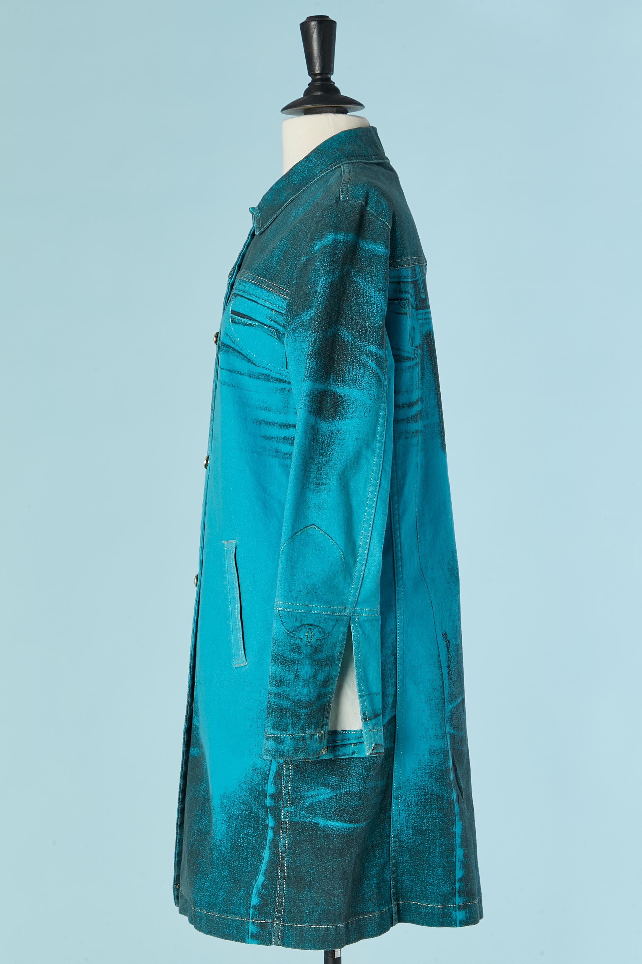 Turquoise blue denim coat Roberto Cavalli For Sale 1