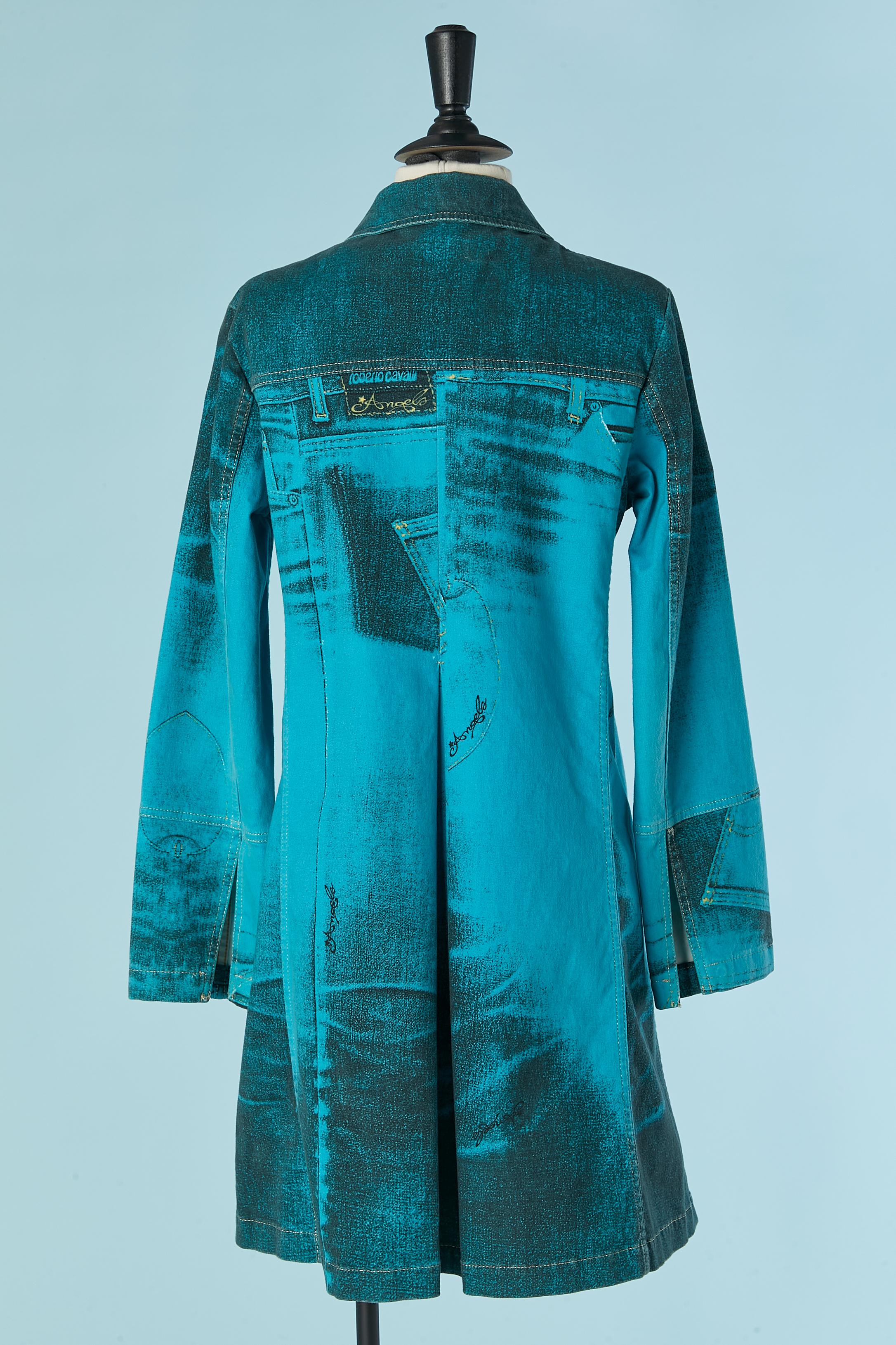 Turquoise blue denim coat Roberto Cavalli For Sale 2