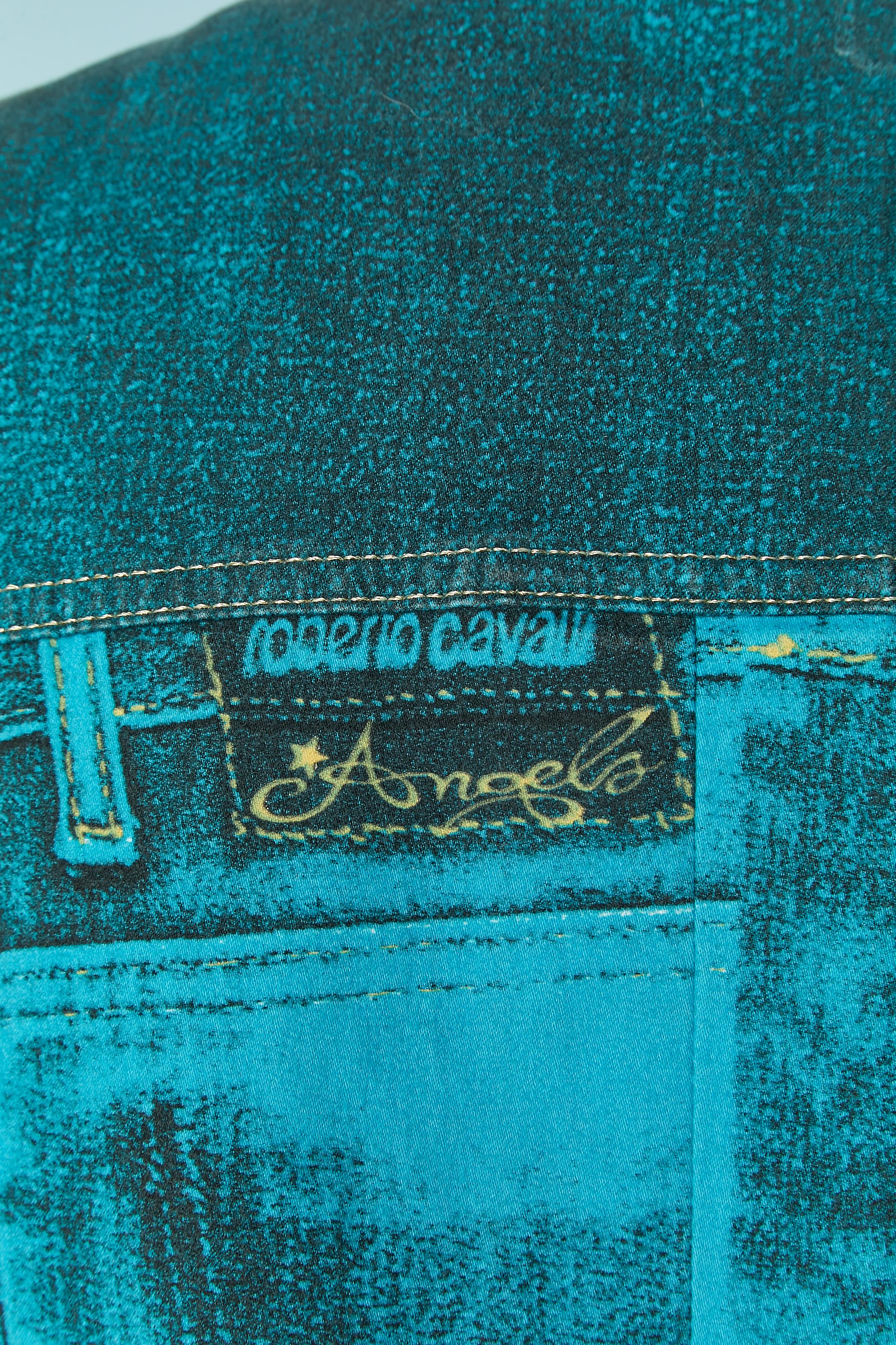 Turquoise blue denim coat Roberto Cavalli For Sale 3