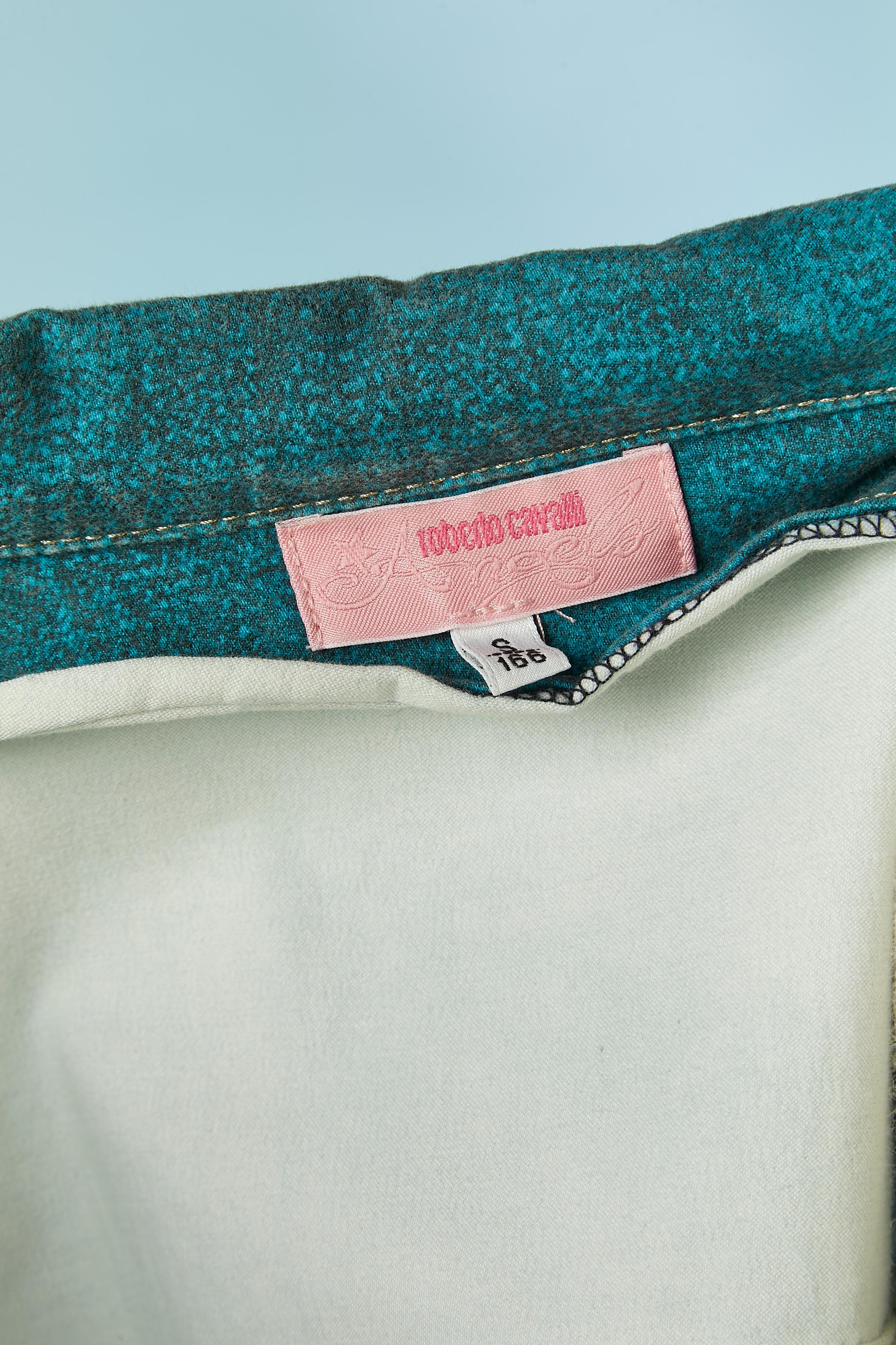 Turquoise blue denim coat Roberto Cavalli For Sale 4