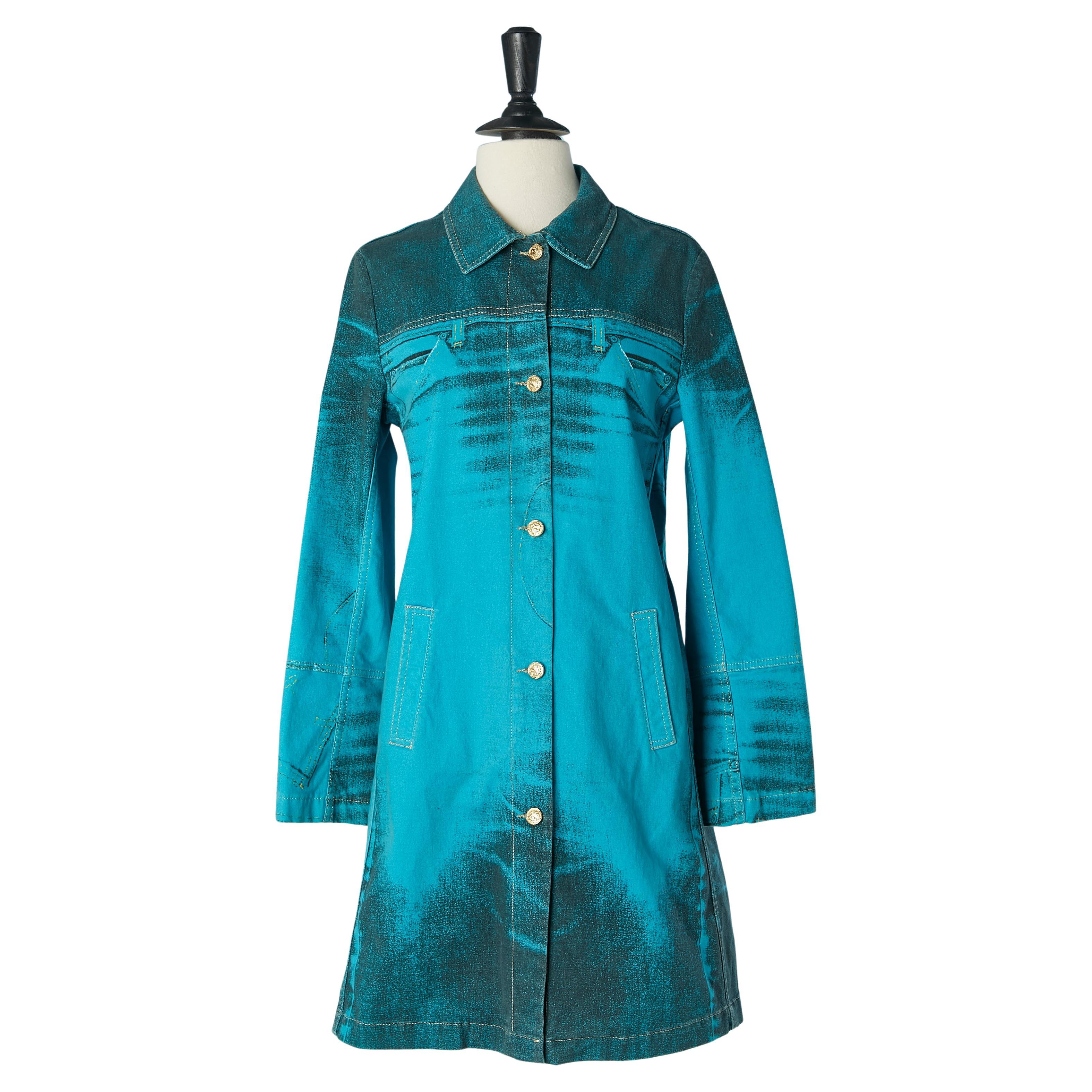 Turquoise blue denim coat Roberto Cavalli