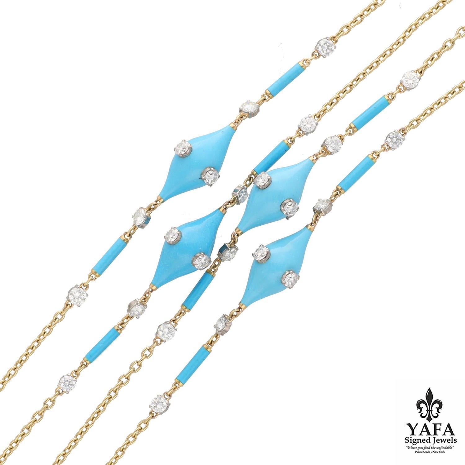 Collana a catena con turchese, smalto blu e diamanti - 33